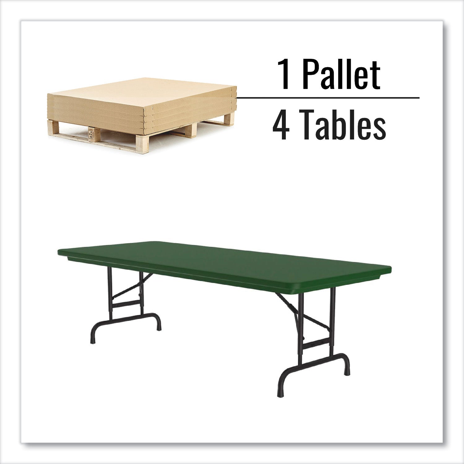 Correll® Adjustable Folding Tables, Rectangular, 60" x 30" x 22" to 32", Green Top, Black Legs, 4/Pallet