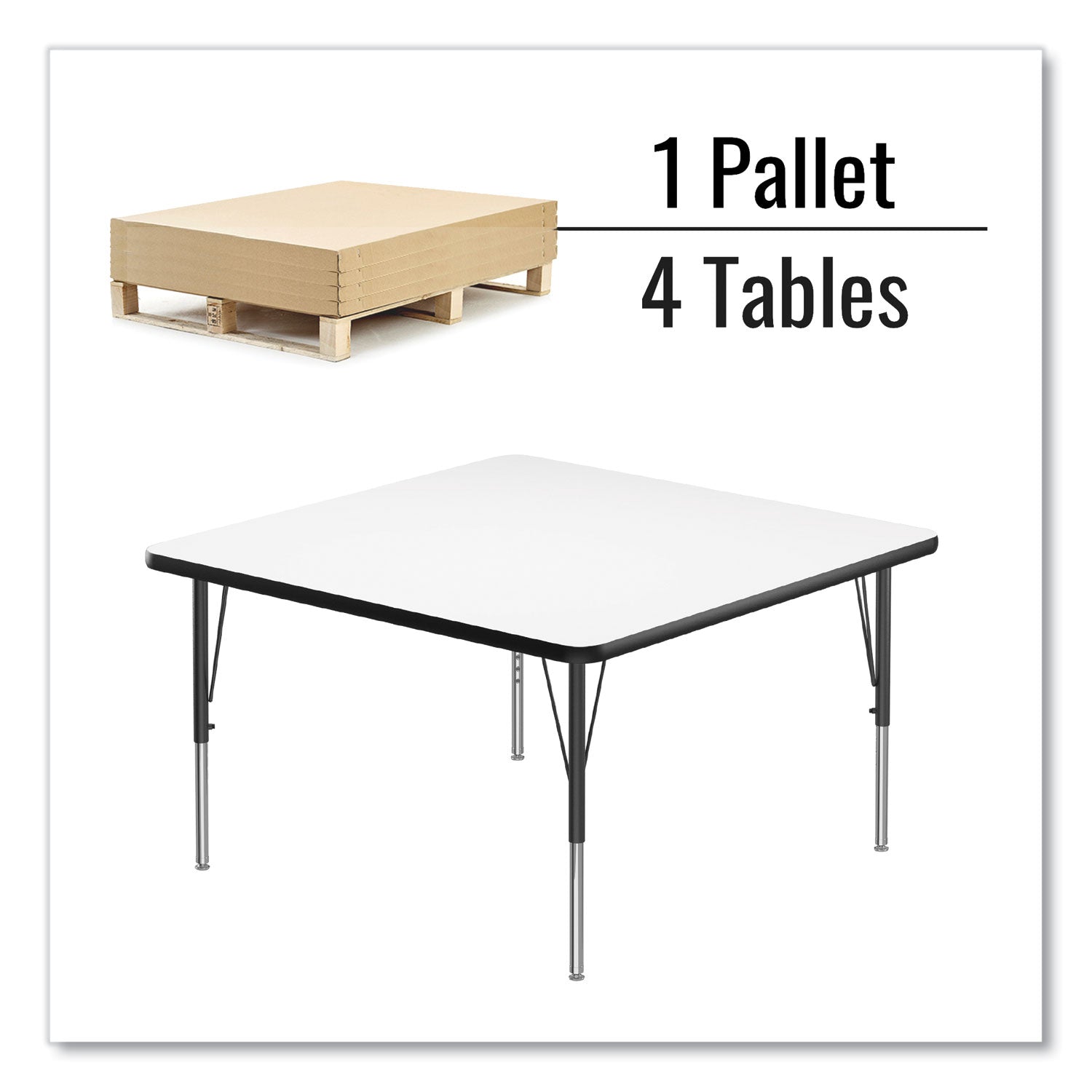 Correll® Markerboard Activity Tables, Square, 48" x 48" x 19" to 29", White Top, Black Legs, 4/Pallet