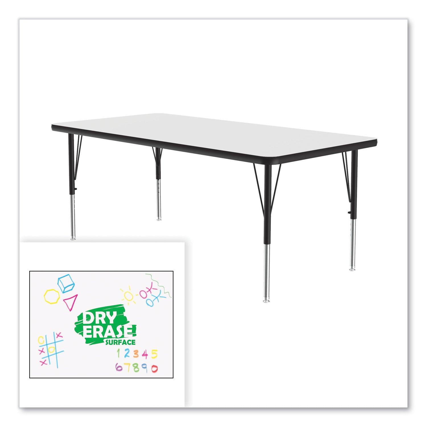 Correll® Markerboard Activity Tables, Rectangular, 60" x 30" x 19" to 29", White Top, Black Legs, 4/Pallet