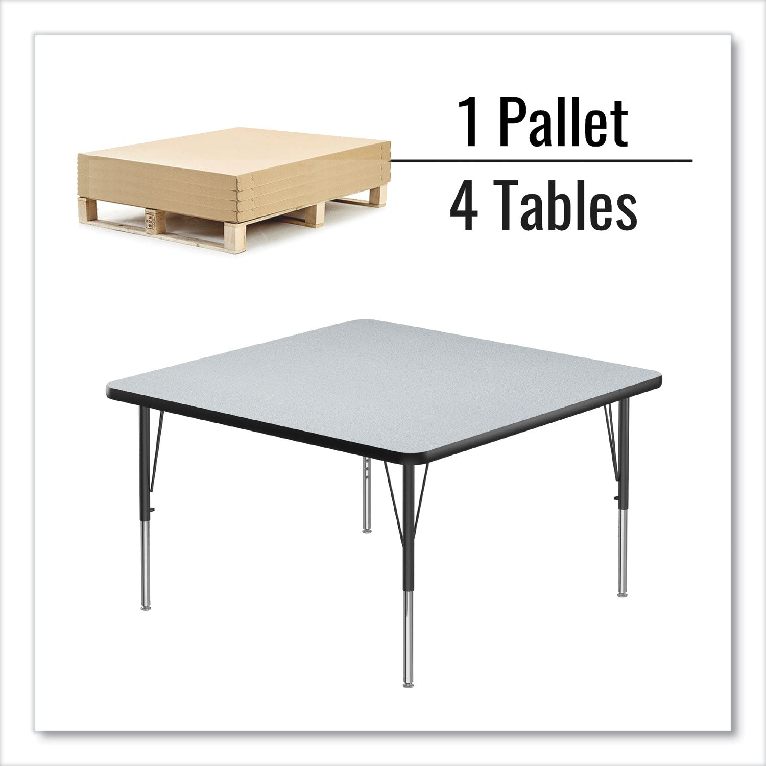 Correll® Adjustable Activity Tables, Square, 48" x 48" x 19" to 29", Gray Top, Black Legs, 4/Pallet