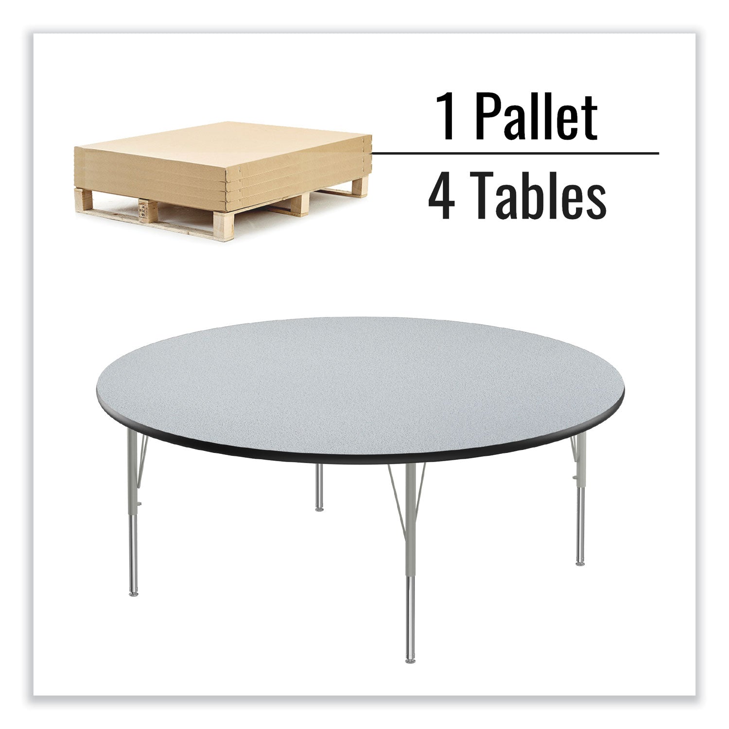 Correll® Height Adjustable Activity Tables, Round, 60" x 19" to 29", Gray Granite Top, Gray Legs, 4/Pallet