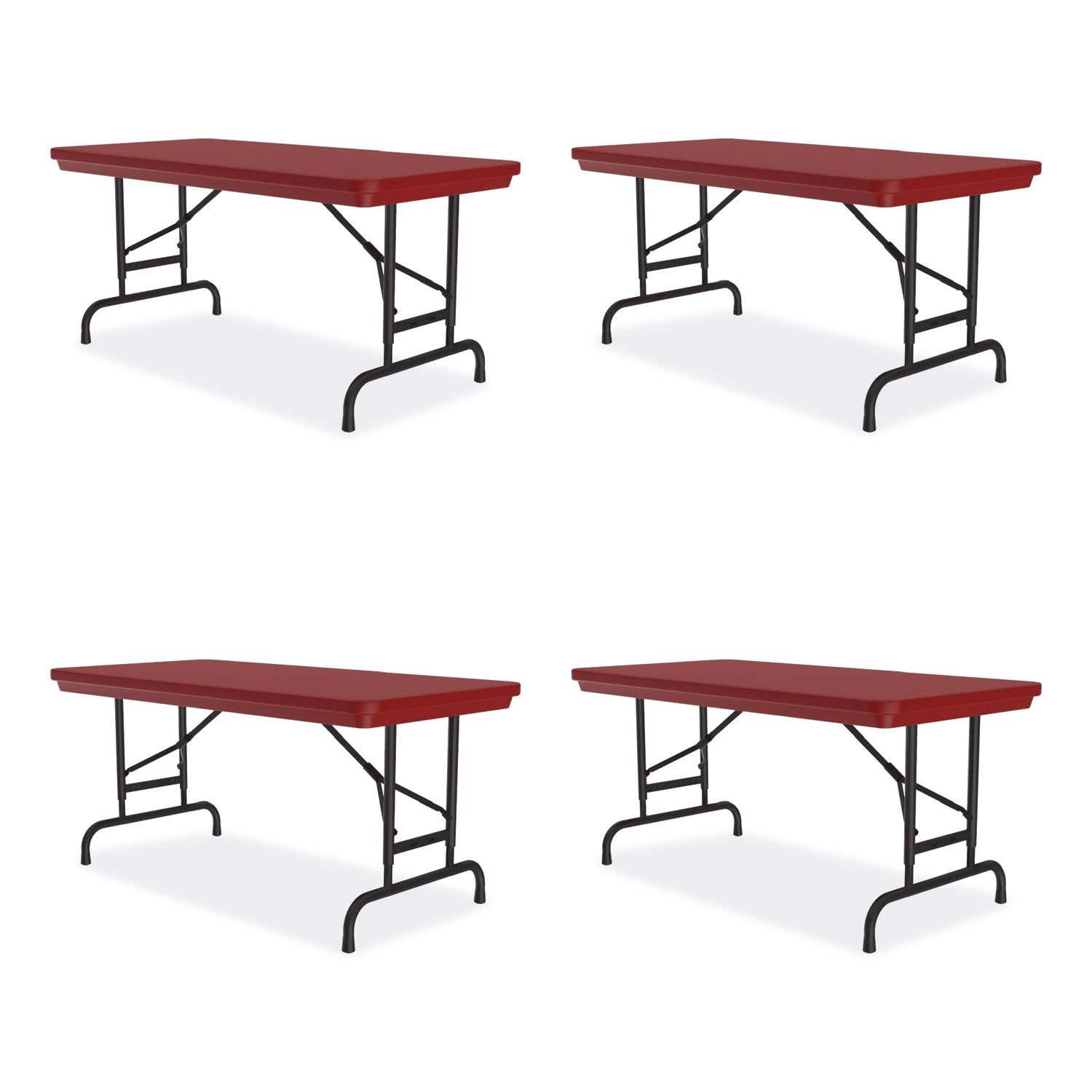 Adjustable Folding Table, Rectangular, 48" x 24" x 22" to 32", Red Top, Black Legs, 4/Pallet