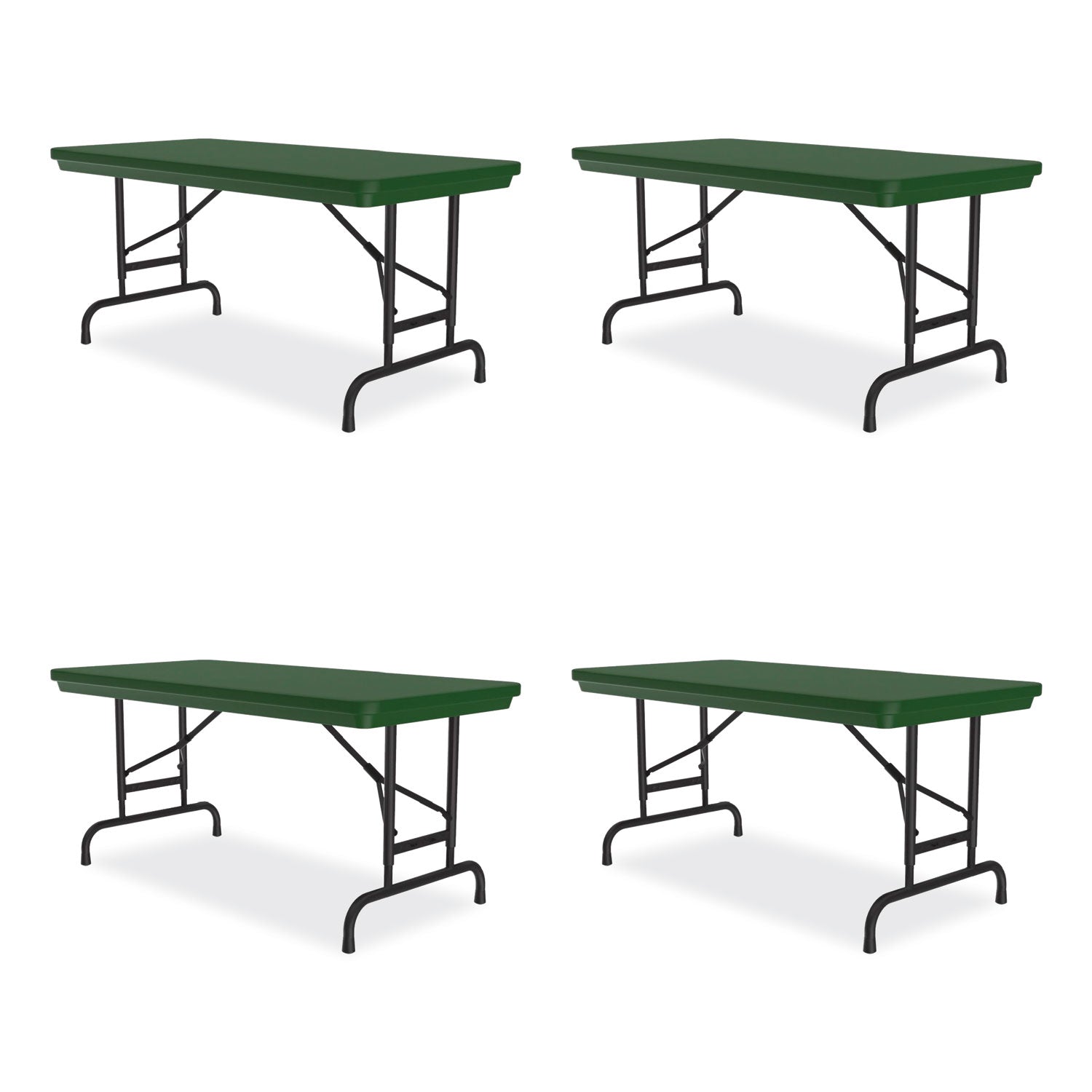 Adjustable Folding Table, Rectangular, 48" x 24" x 22" to 32", Green Top, Black Legs, 4/Pallet