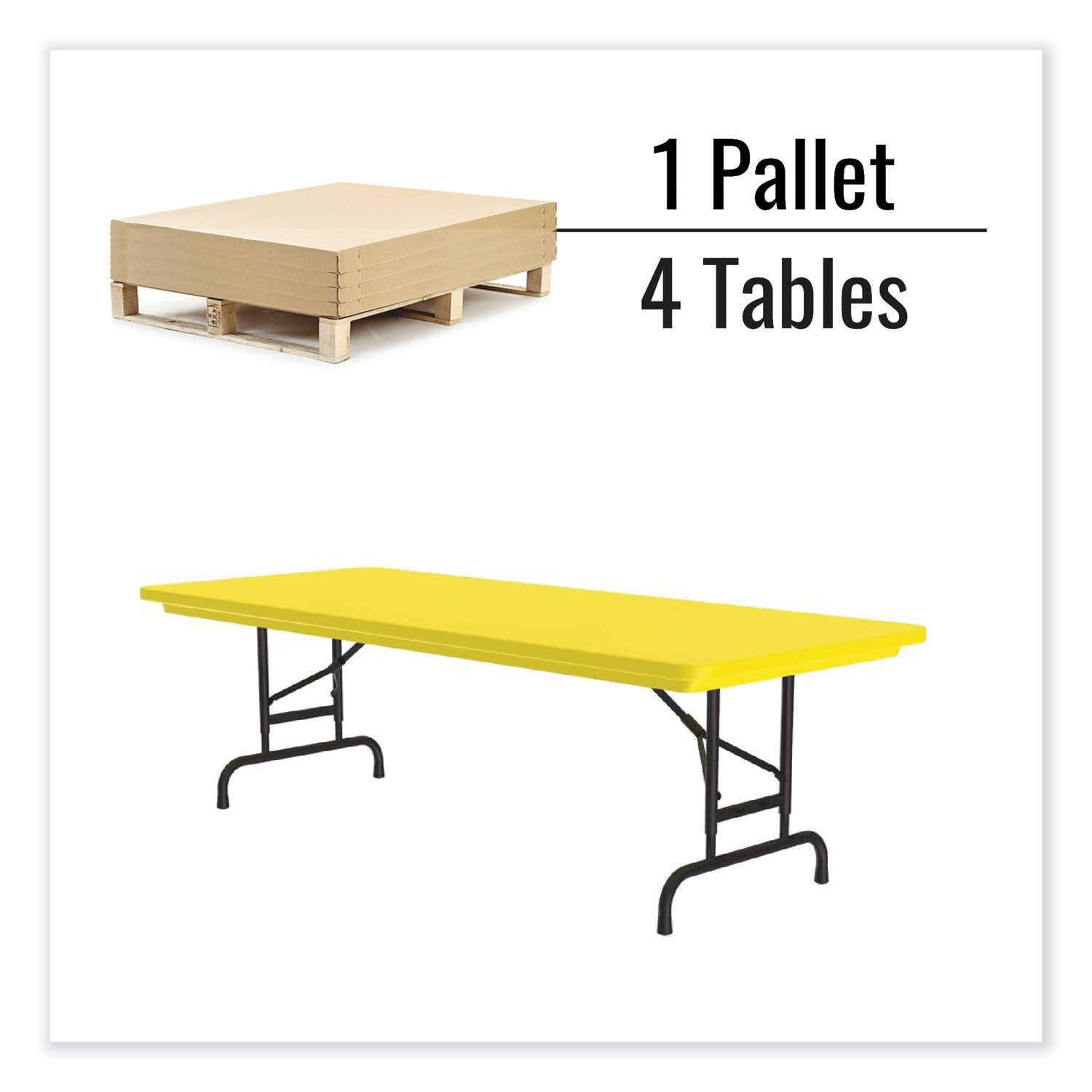 Correll® Adjustable Folding Tables, Rectangular, 72" x 30" x 22" to 32", Yellow Top, Black Legs, 4/Pallet