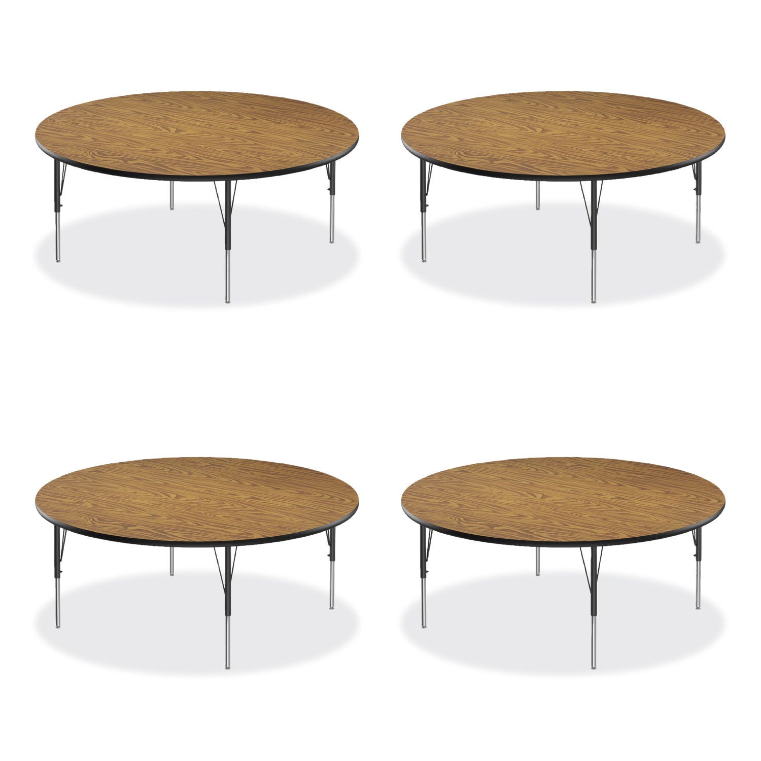 Height Adjustable Activity Tables, Round, 60" x 19" to 29", Medium Oak Top, Black Legs, 4/Pallet Flipcost Flipcost