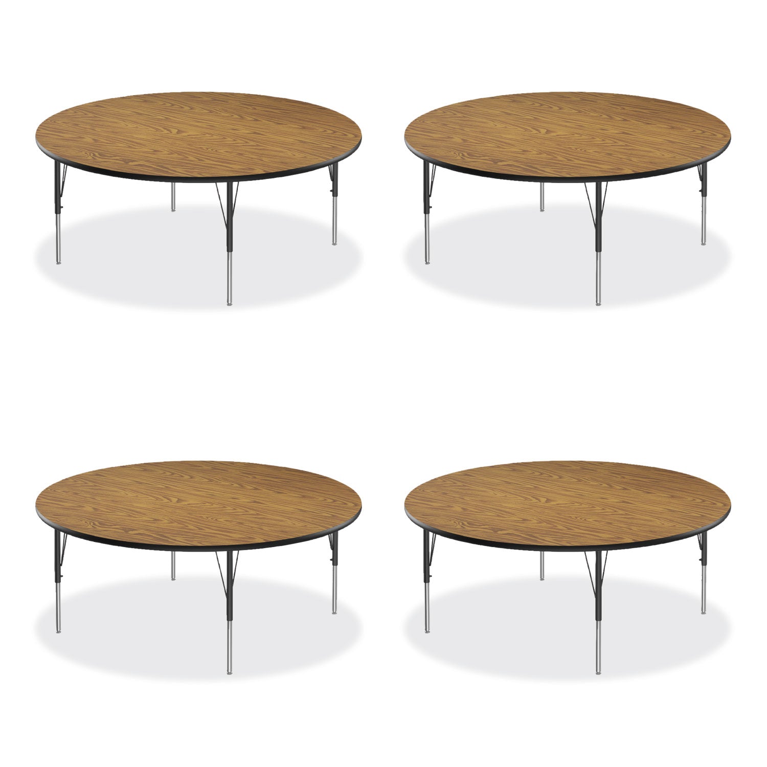 Height Adjustable Activity Tables, Round, 60" x 19" to 29", Medium Oak Top, Black Legs, 4/Pallet