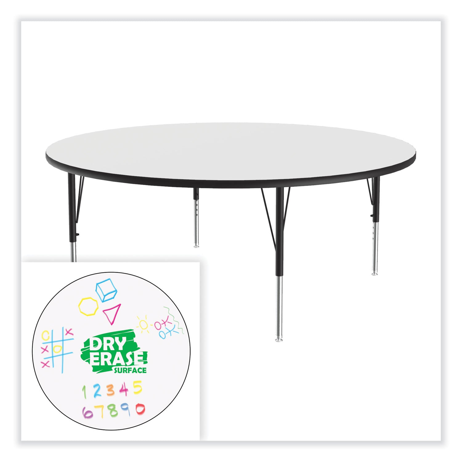 Correll® Markerboard Activity Tables, Round, 60" x 19" to 29", White Top, Black/Silver Legs, 4/Pallet