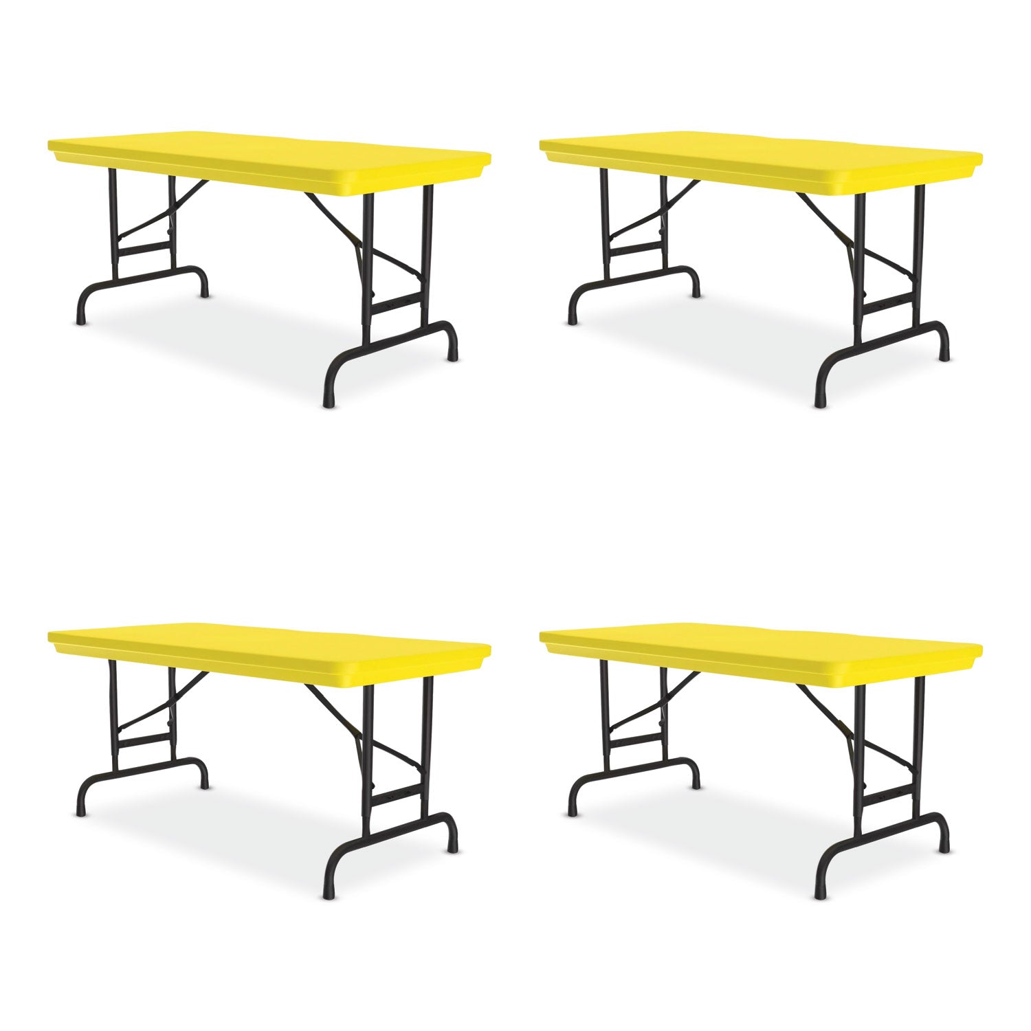 Adjustable Folding Table, Rectangular, 48" x 24" x 22" to 32", Yellow Top, Black Legs, 4/Pallet