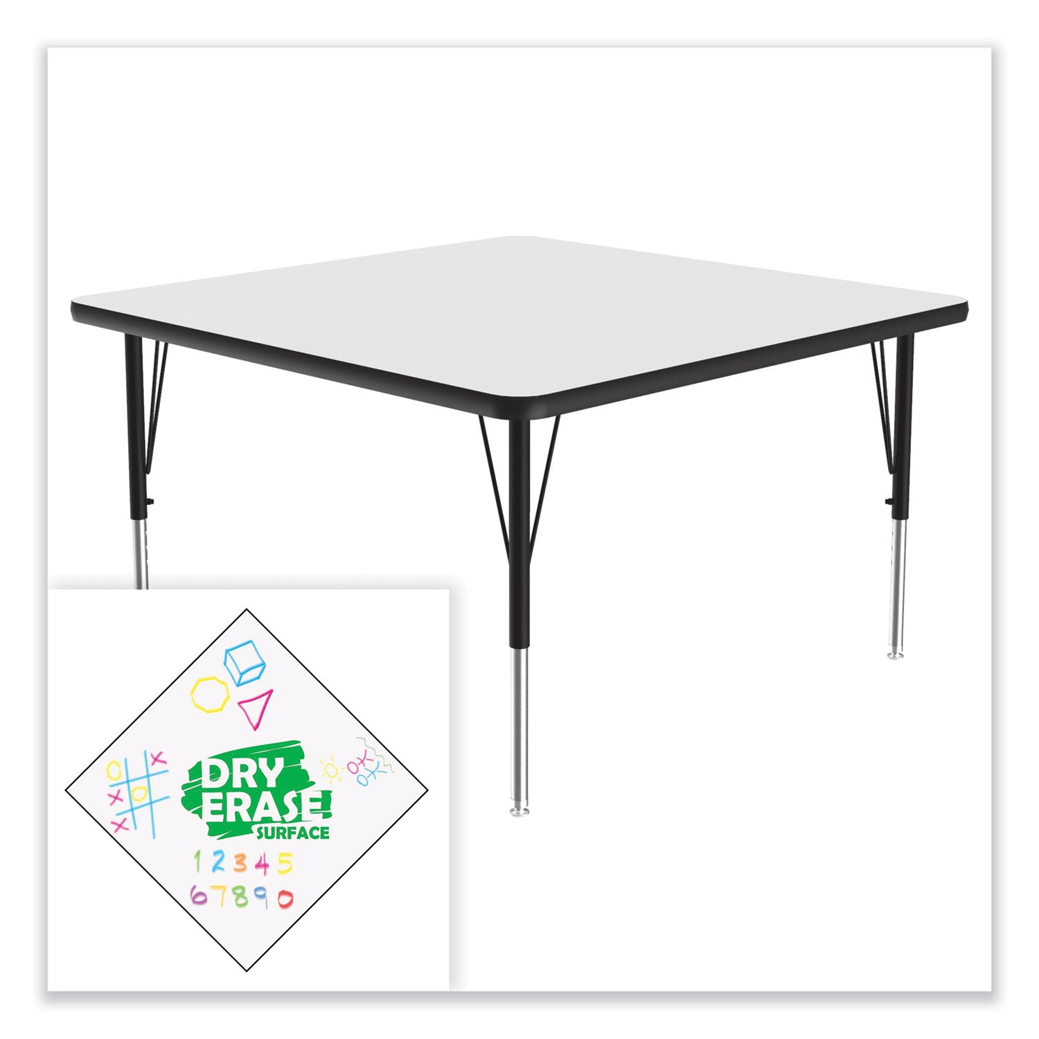 Correll® Markerboard Activity Tables, Square, 48" x 48" x 19" to 29", White Top, Black Legs, 4/Pallet