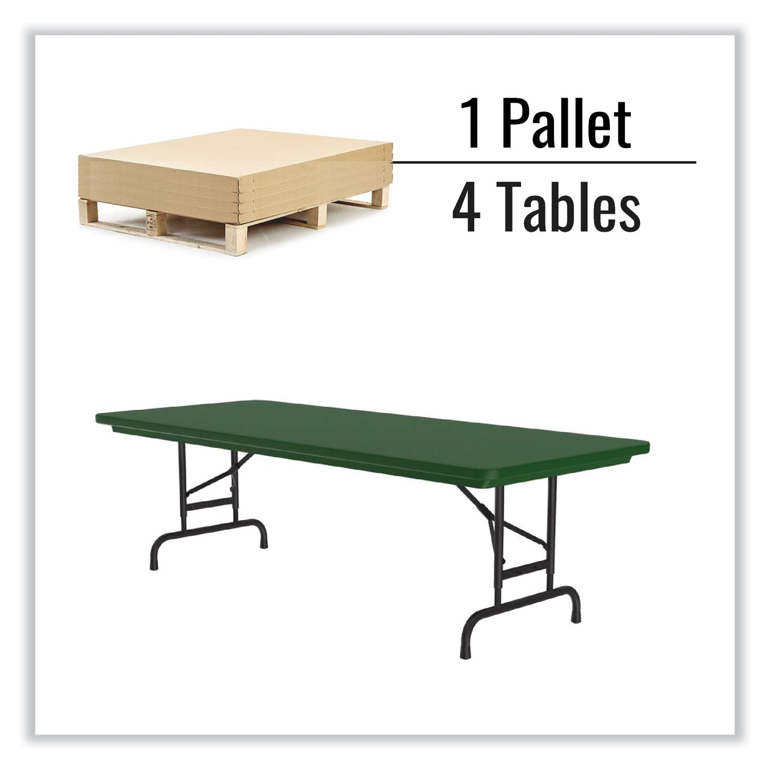 Correll® Adjustable Folding Tables, Rectangular, 72" x 30" x 22" to 32", Green Top, Black Base, 4/Pallet