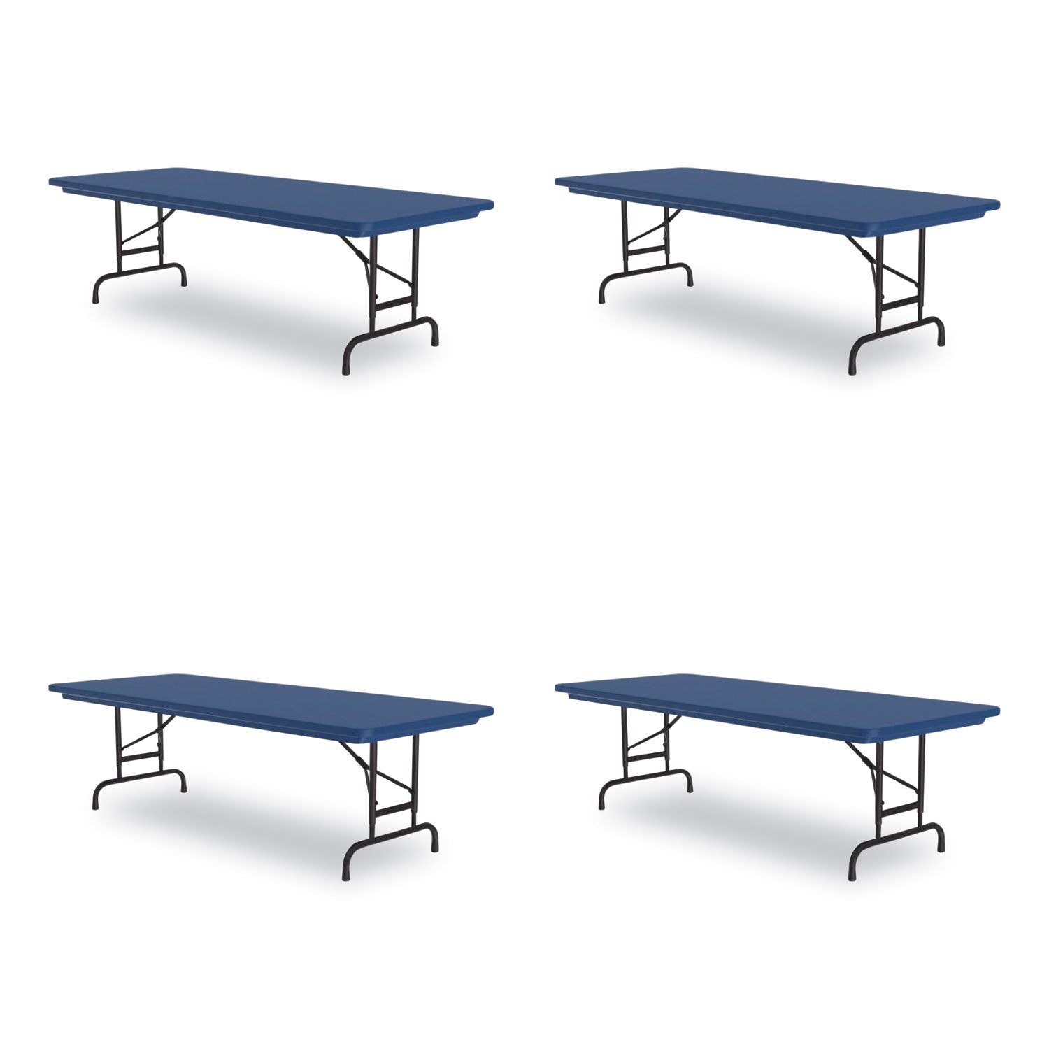 Adjustable Folding Tables, Rectangular, 72" x 30" x 22" to 32", Blue Top, Black Legs, 4/Pallet