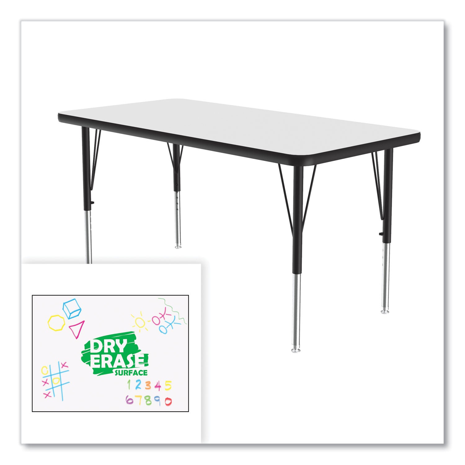 Correll® Markerboard Activity Tables, Rectangular, 48" x 24" x 19" to 29", White Top, Black Legs, 4/Pallet