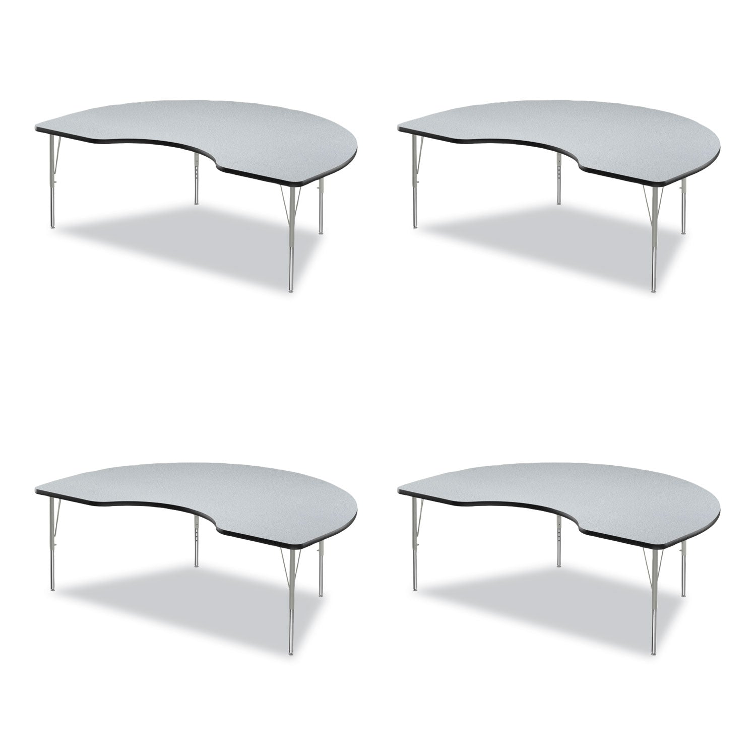 Adjustable Activity Tables, Kidney Shaped, 72" x 48" x 19" to 29", Gray Top, Black Legs, 4/Pallet