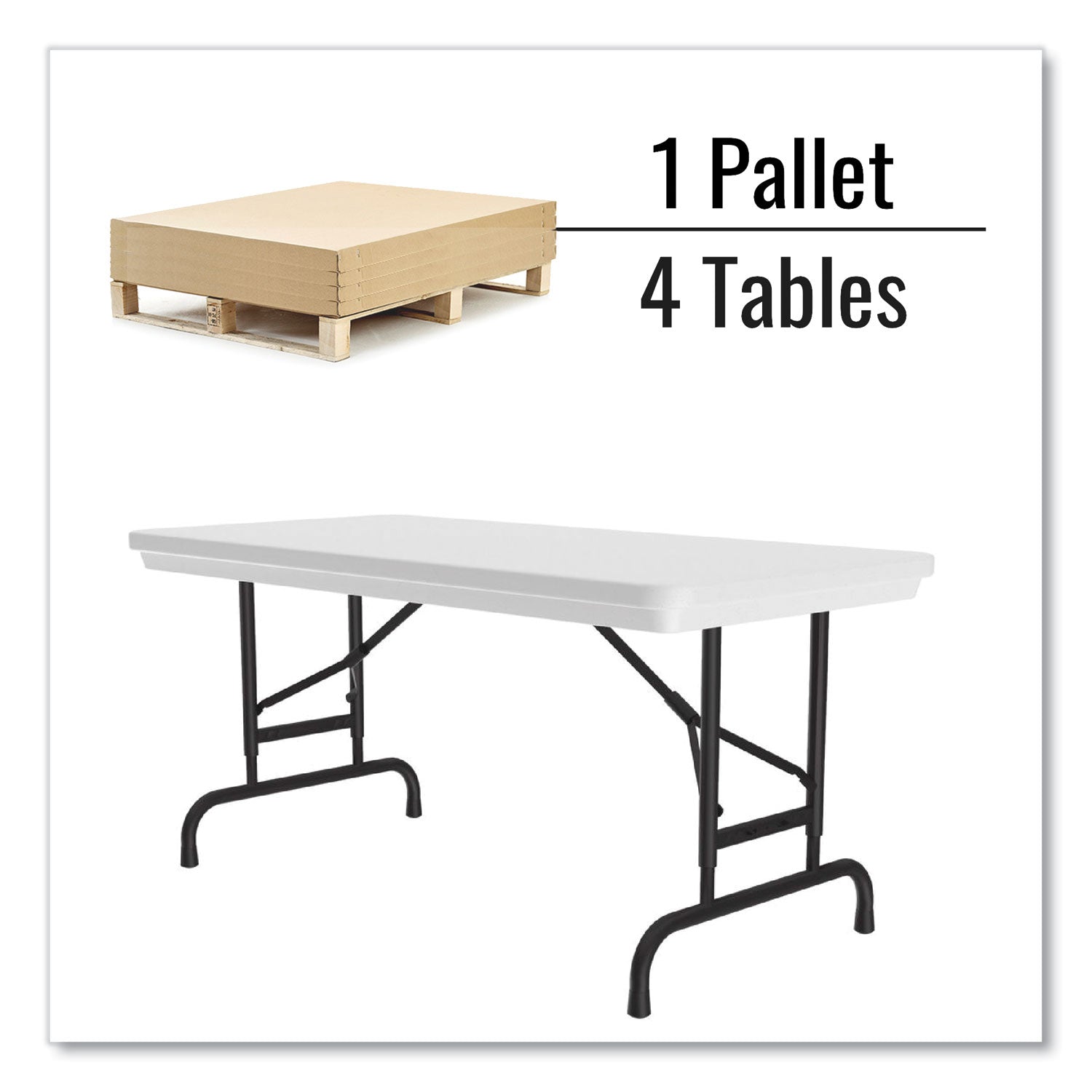 Correll® Adjustable Folding Table, Rectangular, 48" x 24" x 22" to 32", Gray Granite Top, Black Legs, 4/Pallet