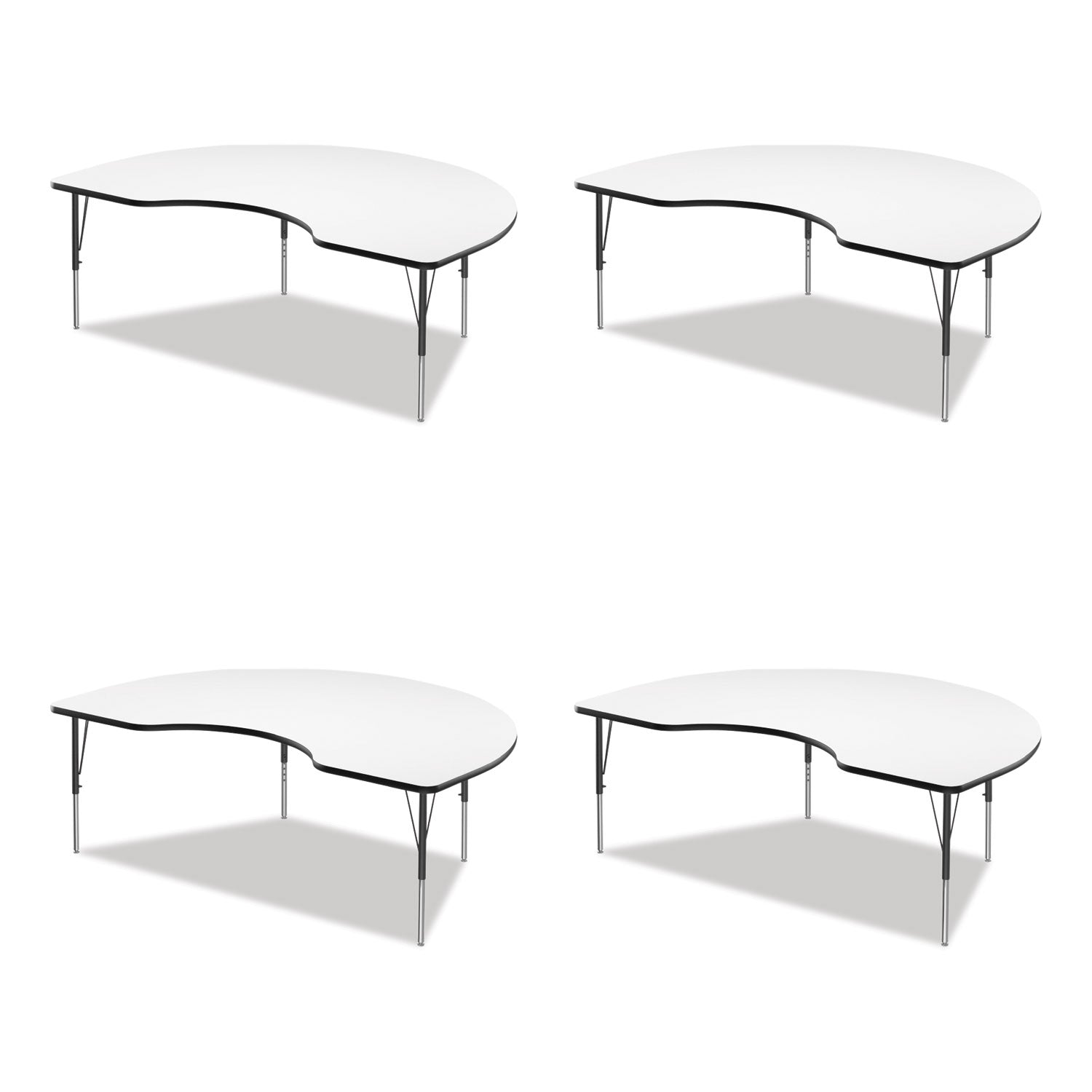 Markerboard Activity Table, Kidney Shape, 72" x 48" x 19" to 29", White Top, Black Legs, 4/Pallet