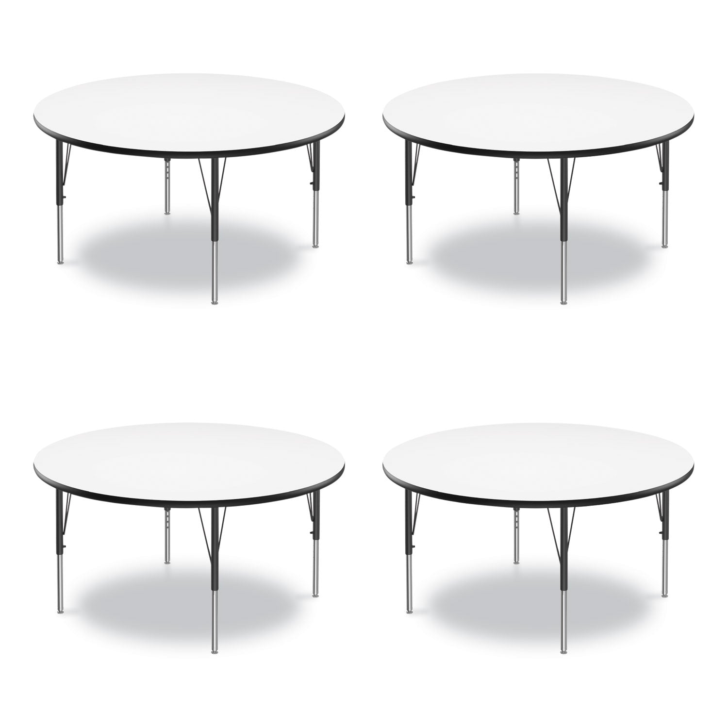 Dry Erase Markerboard Activity Tables, Round, 42" x 19" to 29", White Top, Black Legs, 4/Pallet