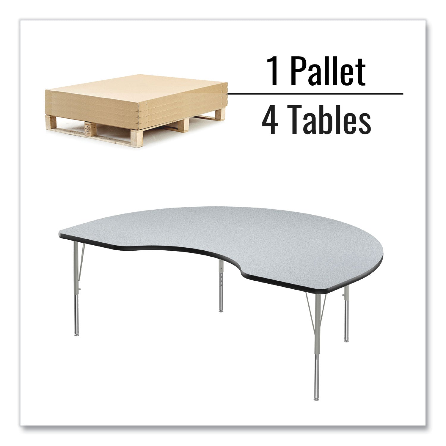 Correll® Adjustable Activity Tables, Kidney Shaped, 72" x 48" x 19" to 29", Gray Top, Gray Legs, 4/Pallet