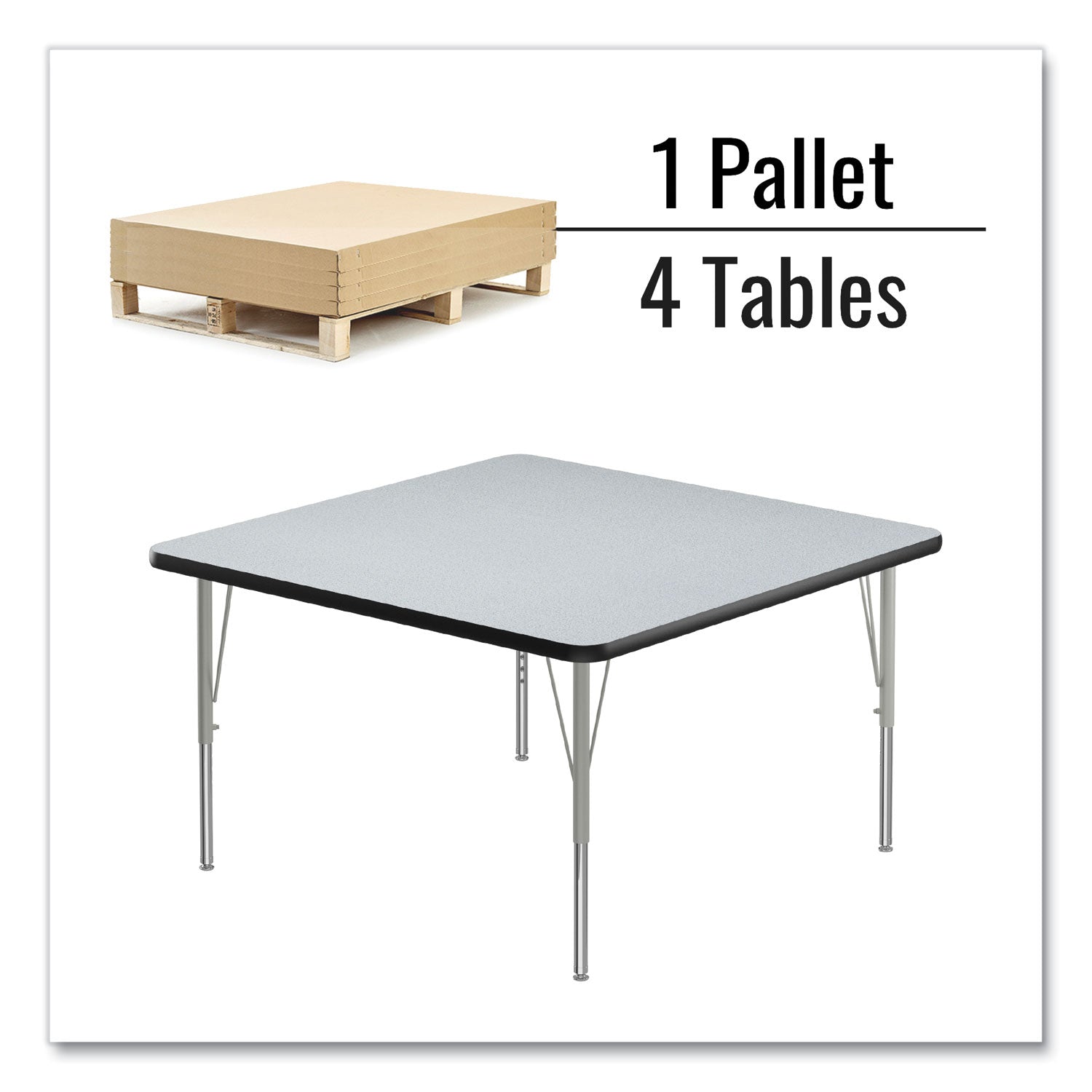 Correll® Adjustable Activity Tables, Square, 48" x 48" x 19" to 29", Gray Top, Silver Legs, 4/Pallet