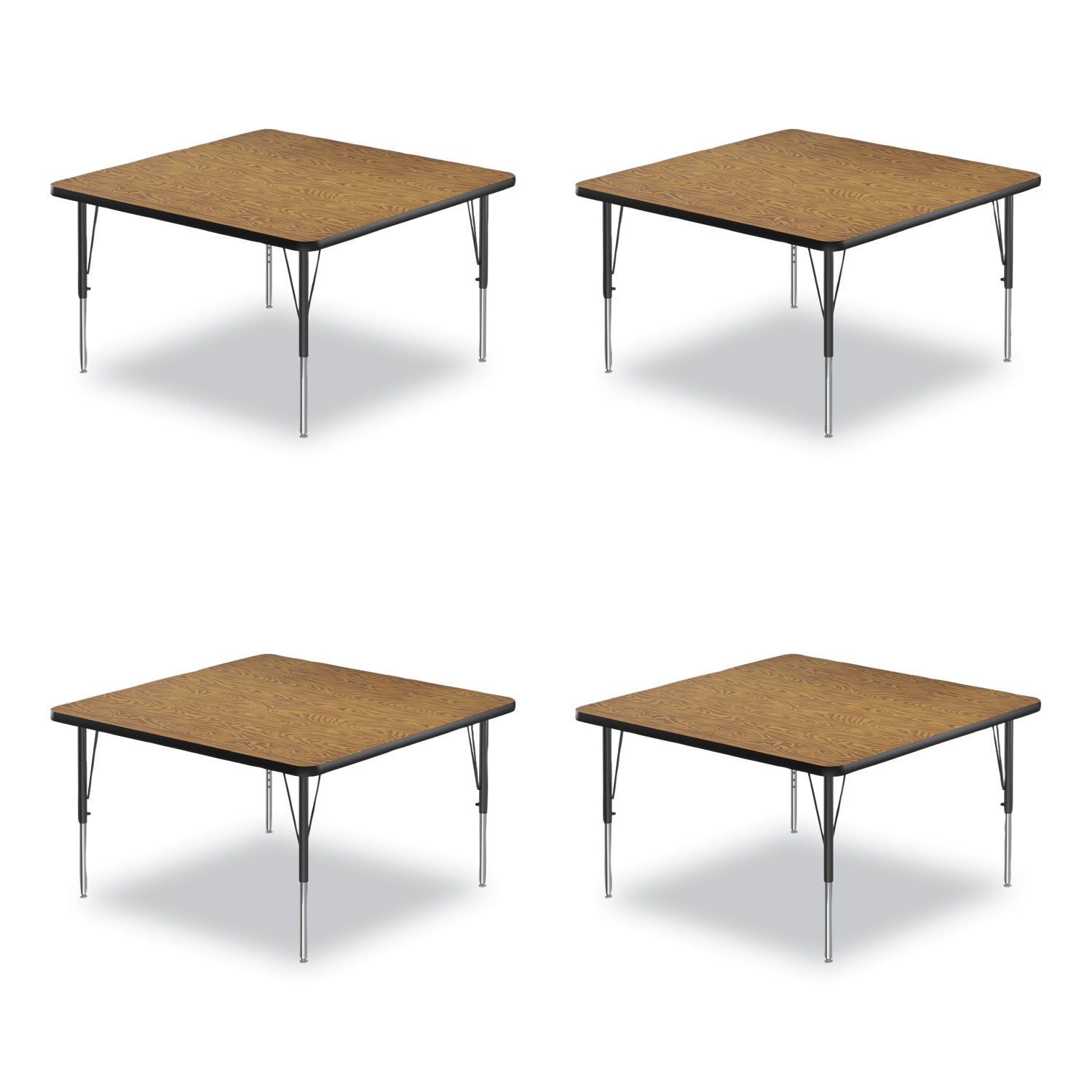 Adjustable Activity Tables, Square, 48" x 48" x 19" to 29", Medium Oak Top, Black Legs, 4/Pallet