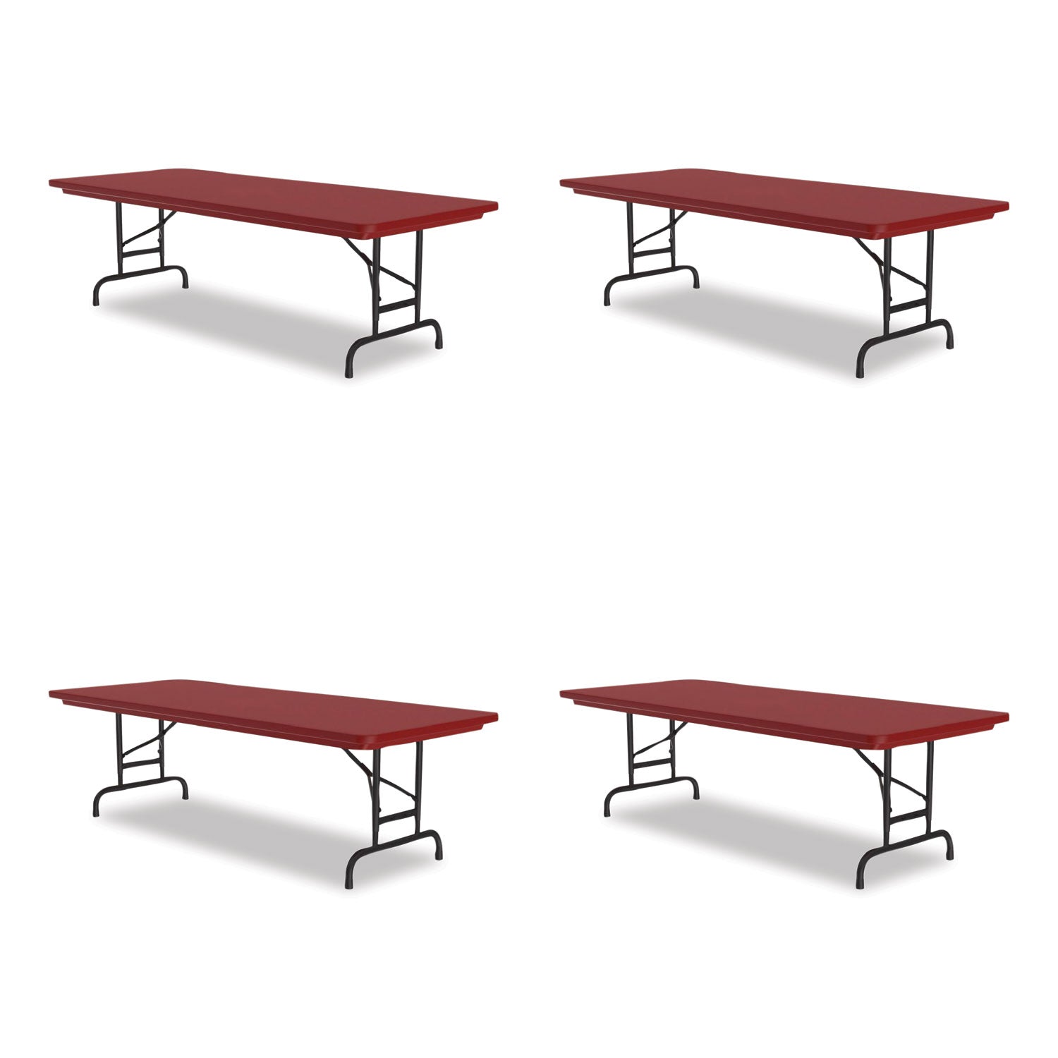 Adjustable Folding Tables, Rectangular, 60" x 30" x 22" to 32", Red Top, Black Legs, 4/Pallet