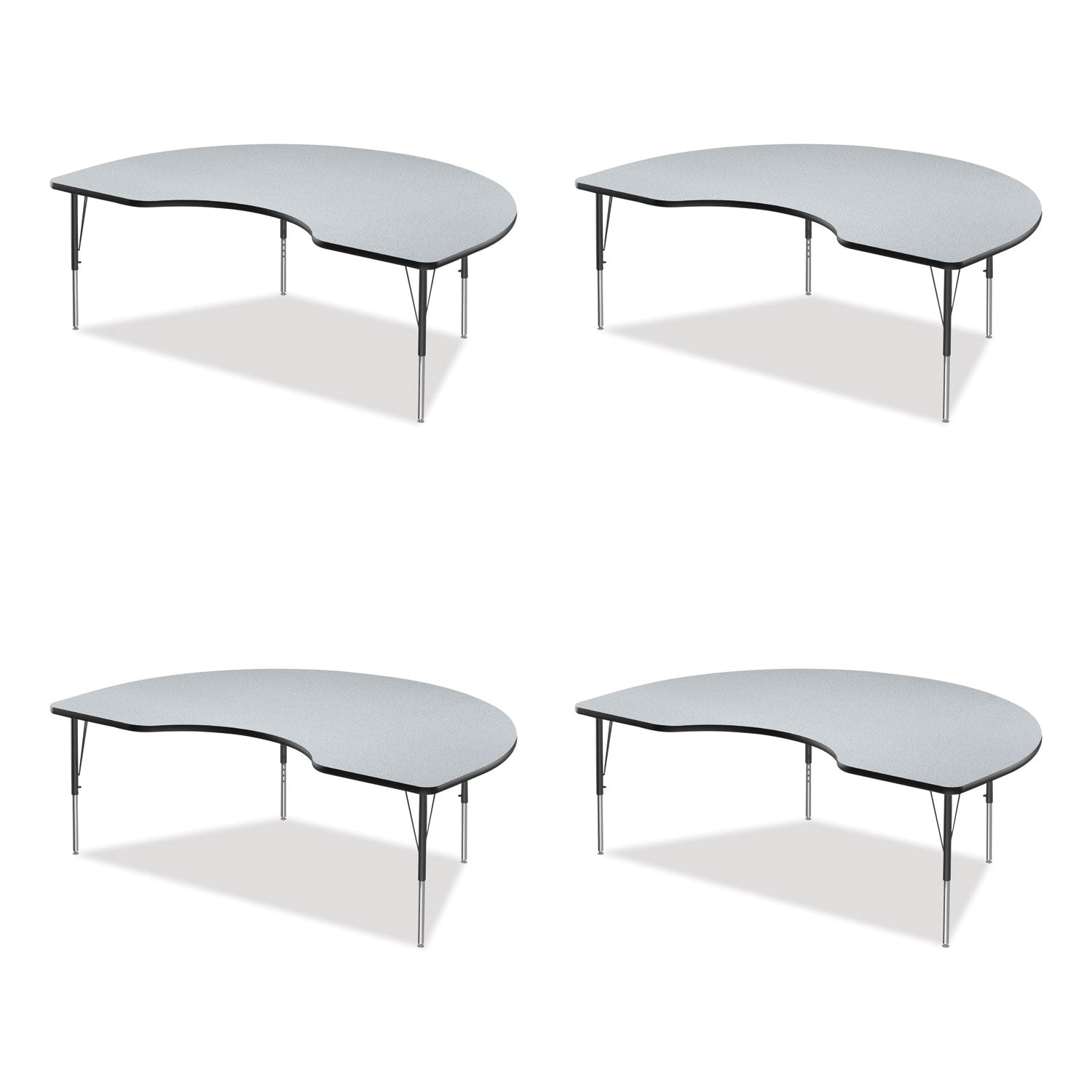 Adjustable Activity Tables, Kidney Shaped, 72" x 48" x 19" to 29", Gray Top, Gray Legs, 4/Pallet