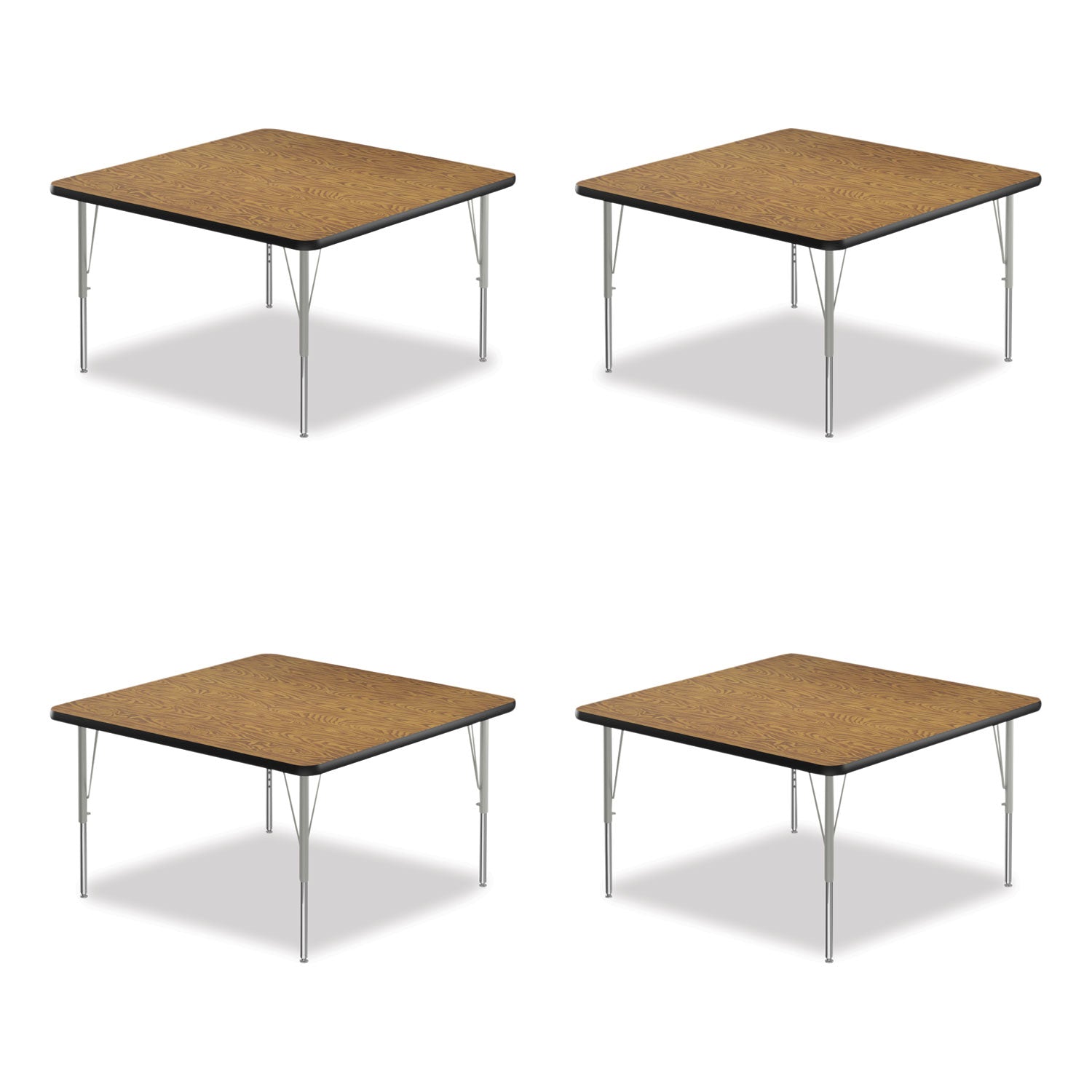 Adjustable Activity Tables, Square, 48" x 48" x 19" to 29", Medium Oak Top, Silver Legs, 4/Pallet