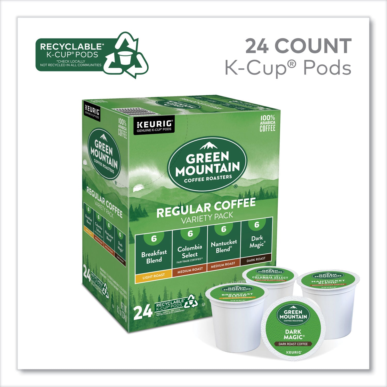 Green Mountain Coffee® Regular Variety Pack Coffee K-Cups, Assorted Flavors, 24/Box