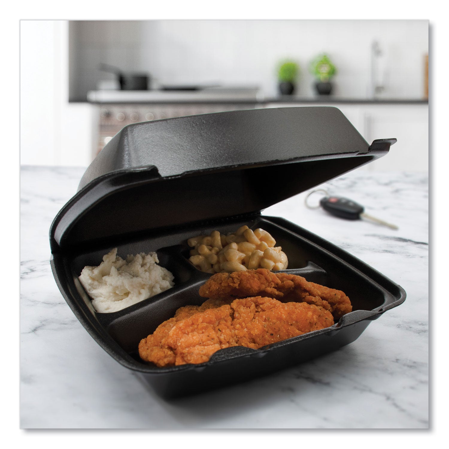 Insulated Foam Hinged Lid Containers, 3 Compartments, 7.96 x 3.2 x  8.36, Black, Foam, 200/Carton Dart® Flipcost