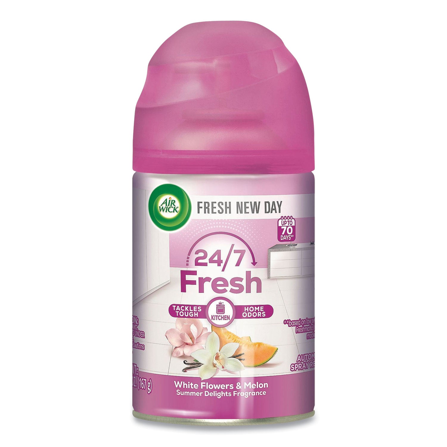 Air Wick® Freshmatic Life Scents Starter Kit, White Flowers and Melon Summer Delights, 5.89 oz Aerosol Spray, 4/Carton