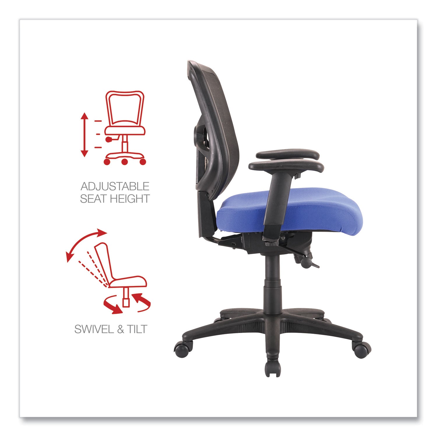 Alera® Alera Elusion Series Mesh Mid-Back Swivel/Tilt Chair, Supports Up to 275 lb, 17.9" to 21.8" Seat Height, Navy Seat