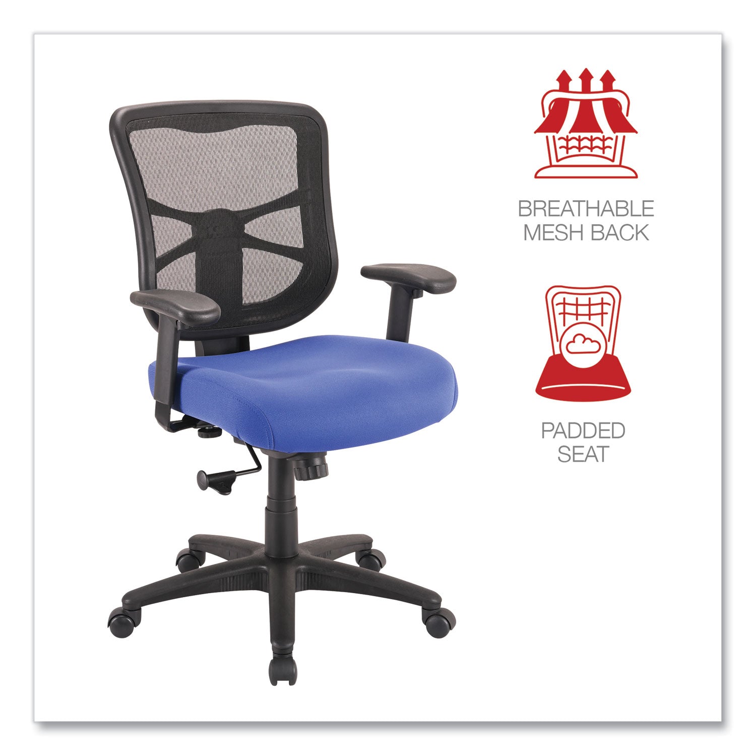 Alera® Alera Elusion Series Mesh Mid-Back Swivel/Tilt Chair, Supports Up to 275 lb, 17.9" to 21.8" Seat Height, Navy Seat