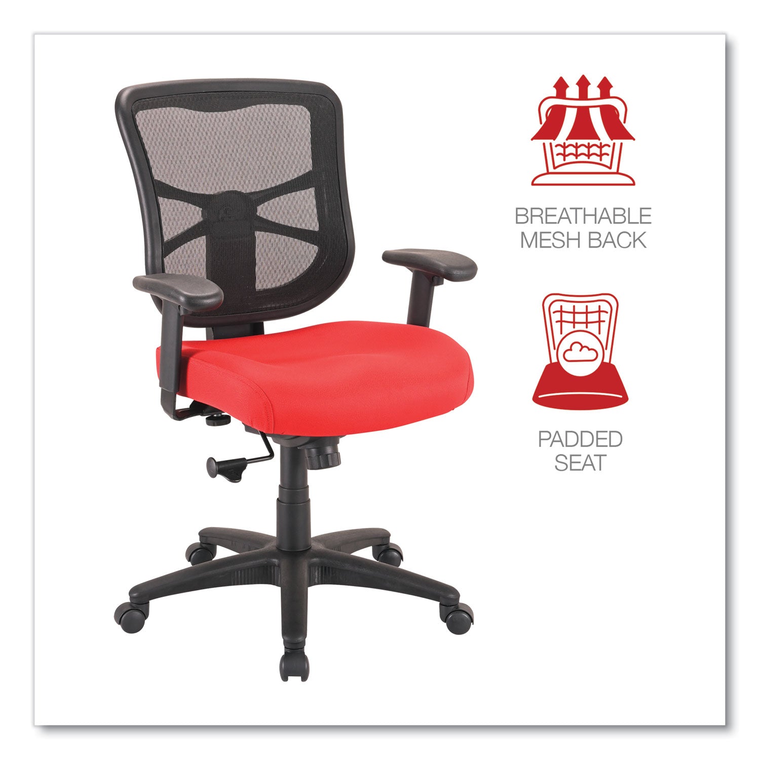 Alera® Alera Elusion Series Mesh Mid-Back Swivel/Tilt Chair, Supports Up to 275 lb, 17.9" to 21.8" Seat Height, Red