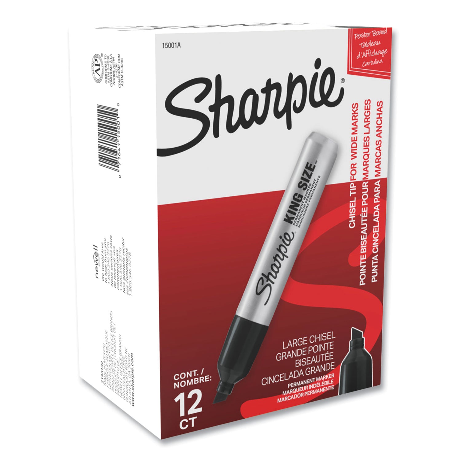 Sharpie® King Size Permanent Marker, Broad Chisel Tip, Black, Dozen