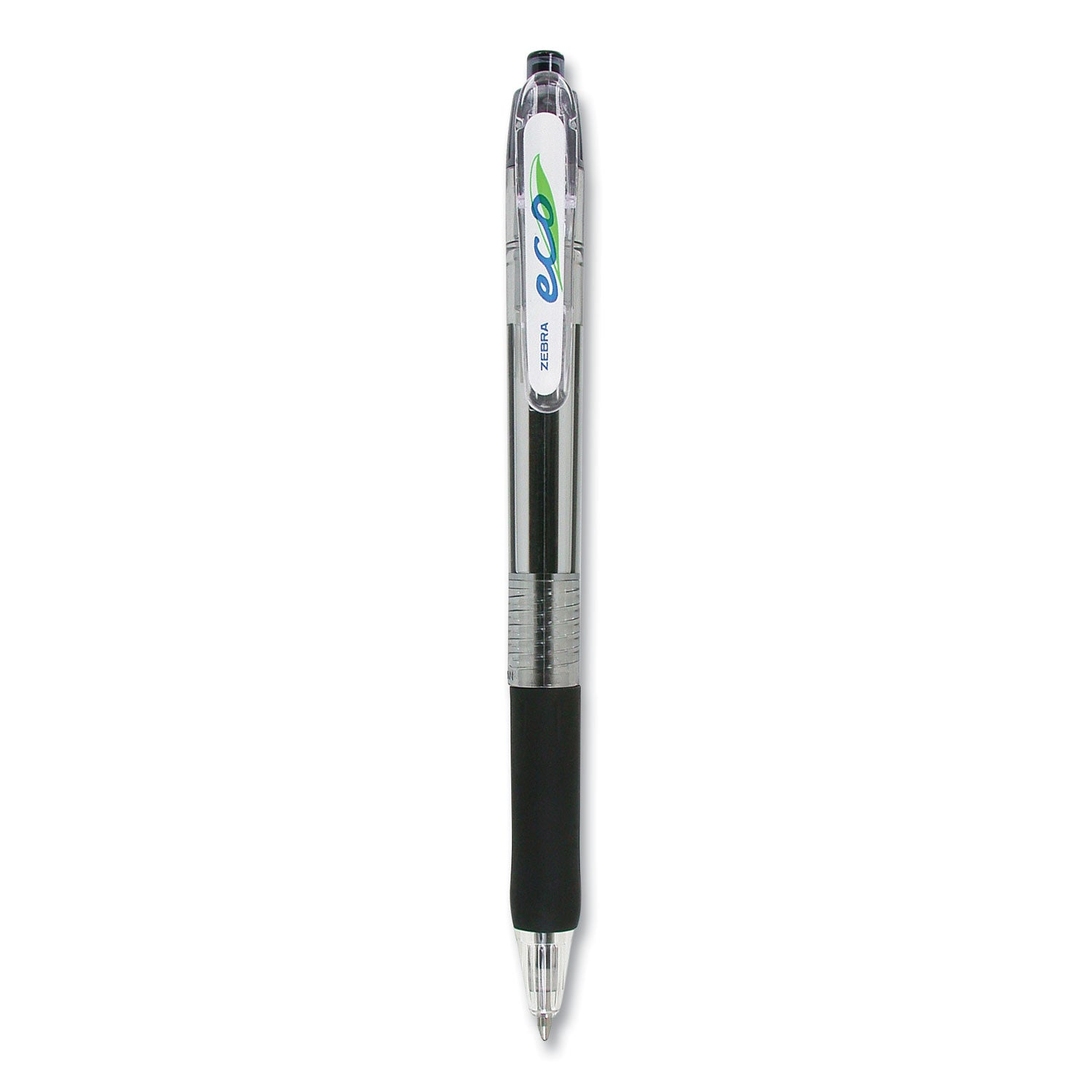 Zebra® ECO Jimnie Clip Ballpoint Pen, Retractable, Medium 1 mm, Blue Ink, Clear/Black Barrel, 12/Pack