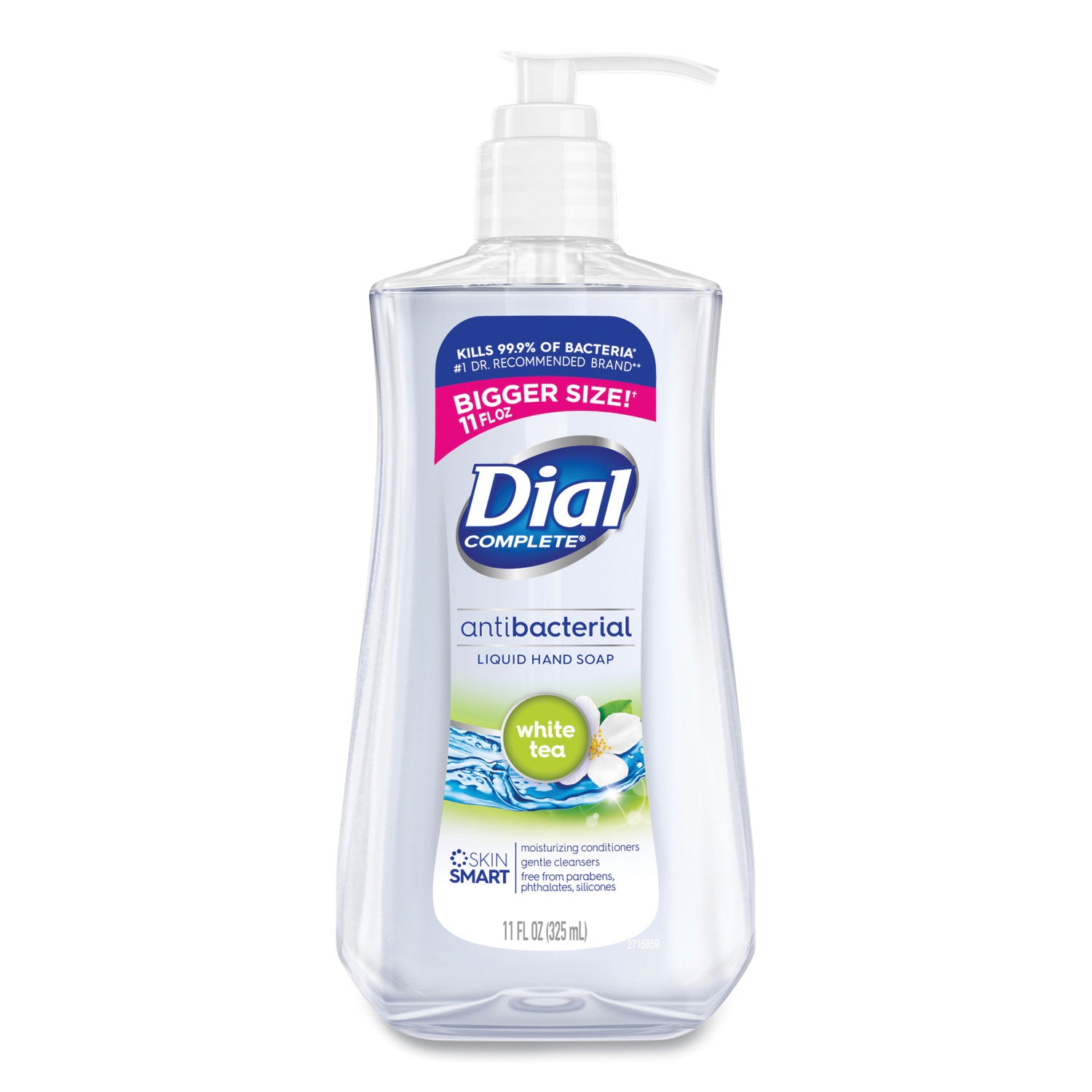 Dial® Antibacterial Liquid Hand Soap, White Tea Scent, 11 oz Pump Bottle, 12/Carton