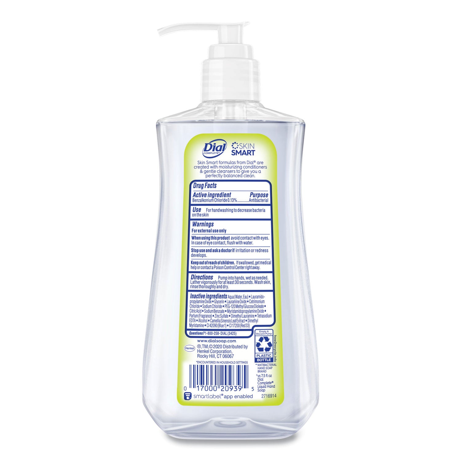 Dial® Antibacterial Liquid Hand Soap, White Tea Scent, 11 oz Pump Bottle, 12/Carton