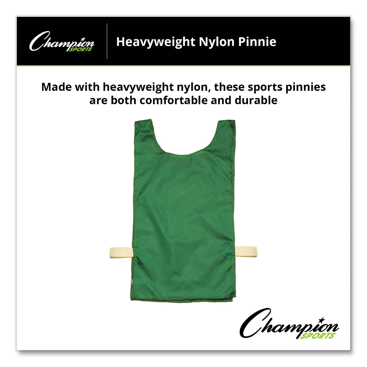 Champion Sports Heavyweight Pinnies, Nylon, One Size, Green, 1/Dozen