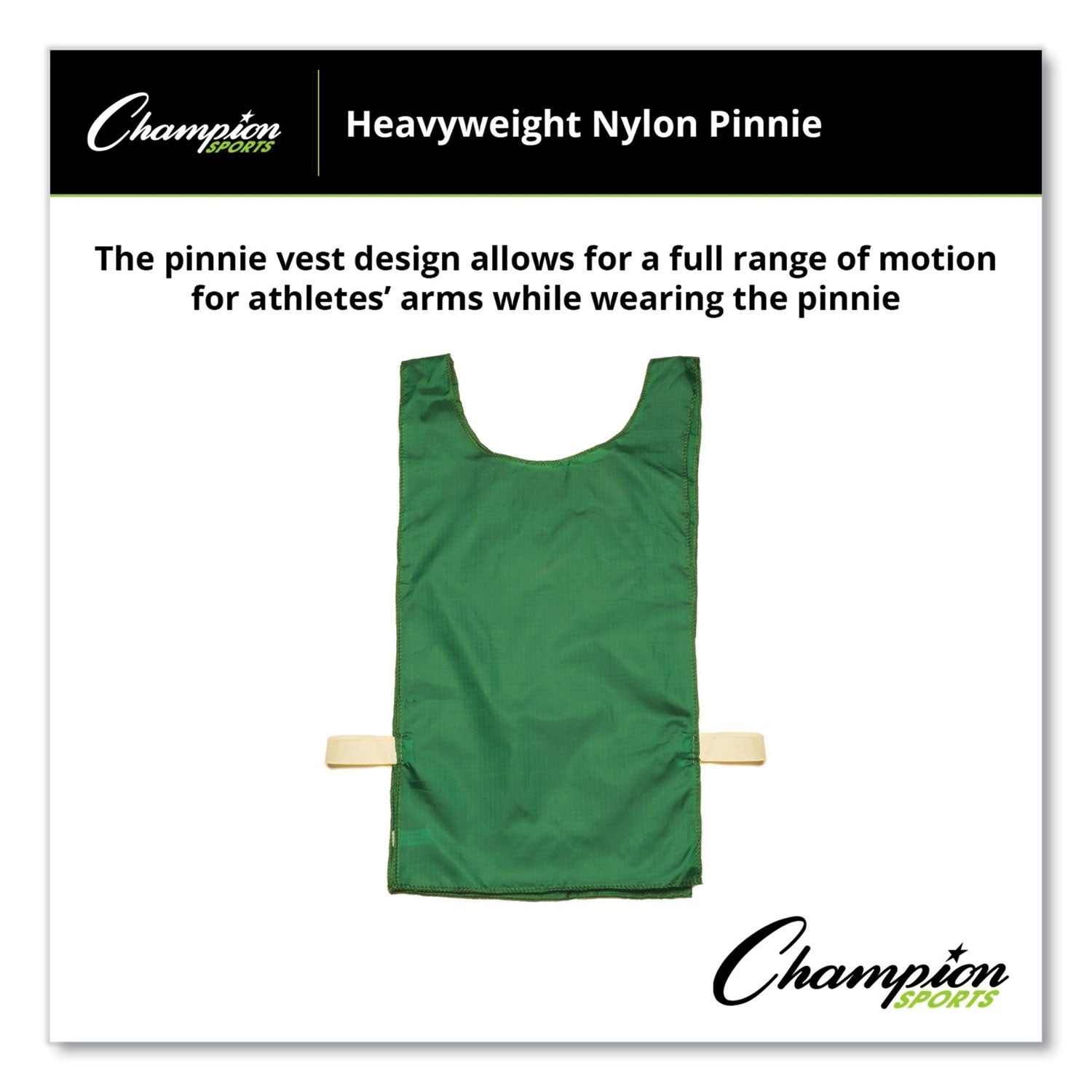 Champion Sports Heavyweight Pinnies, Nylon, One Size, Green, 1/Dozen