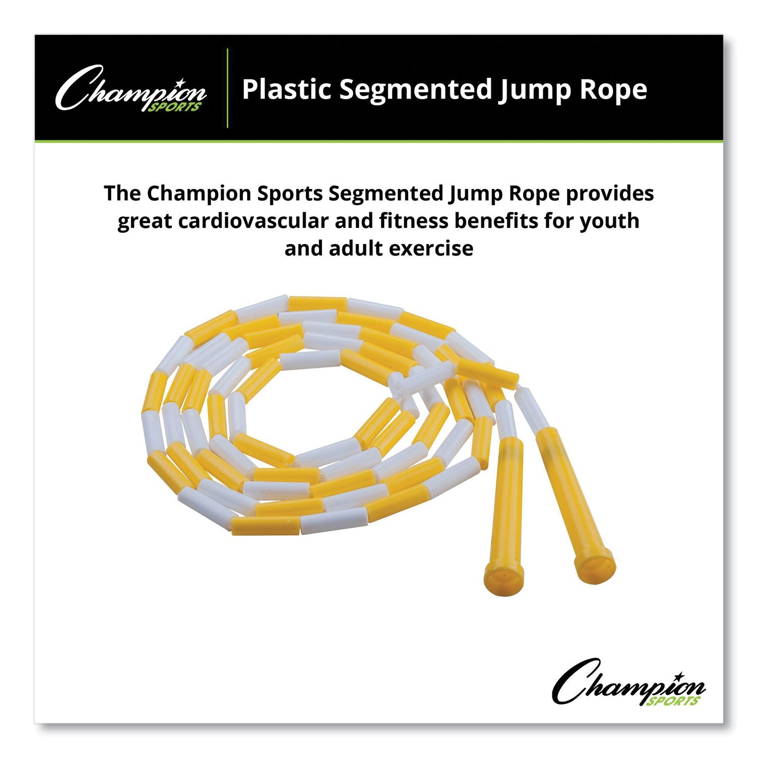 Champion Sports Segmented Plastic Jump Rope, 8 ft, Yellow/White