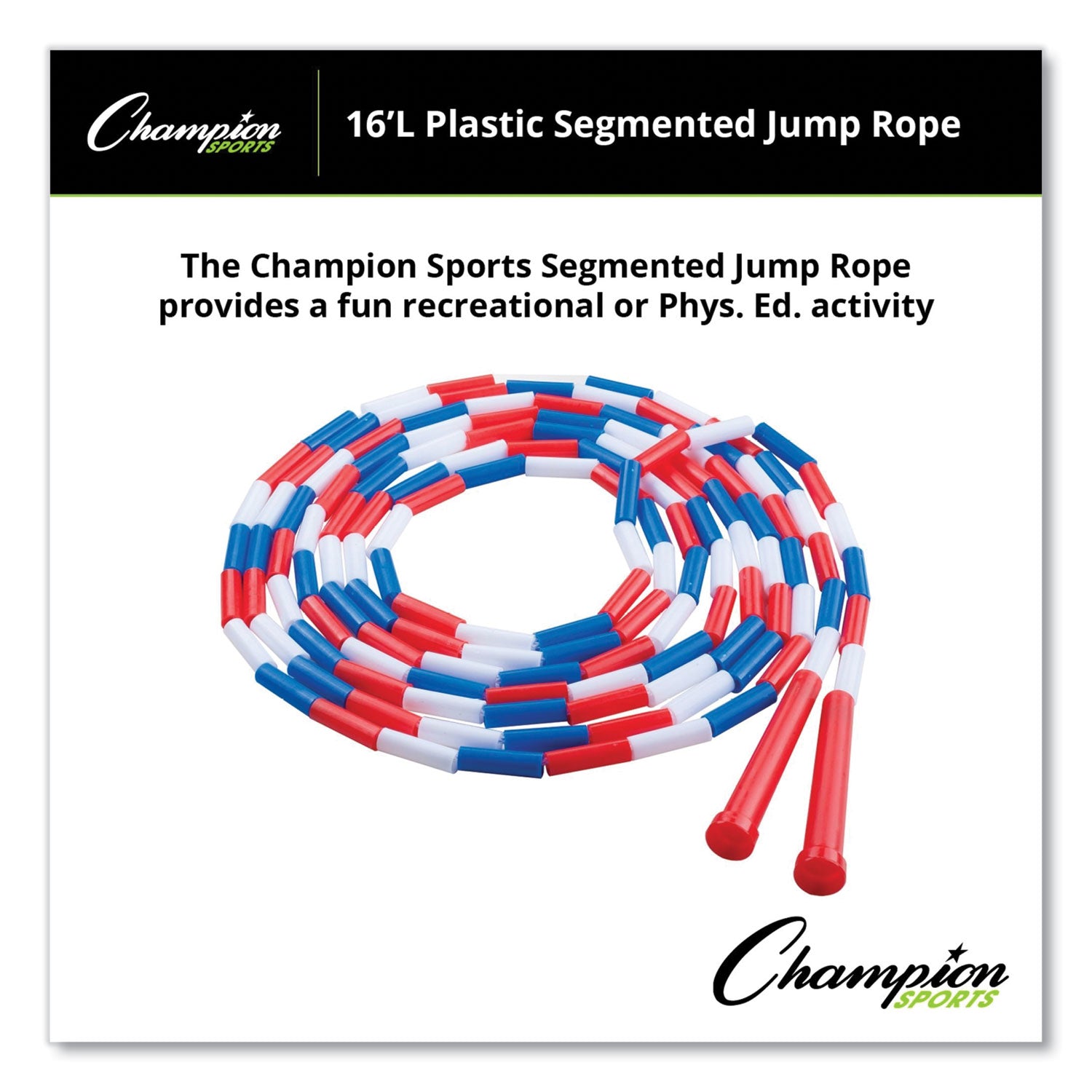 Champion Sports Segmented Plastic Jump Rope, 16 ft, Red/Blue/White