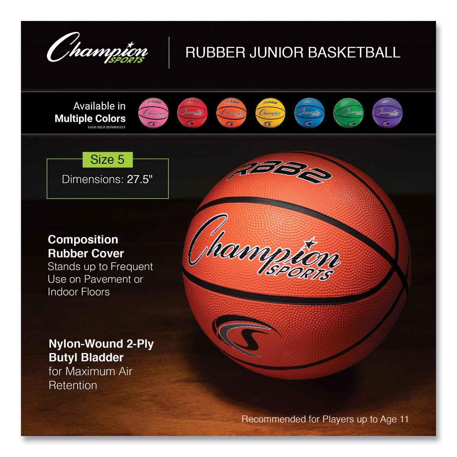 Rubber Sports Ball, For Basketball, No. 5 Size, Junior Size, Orange Champion Sports Flipcost