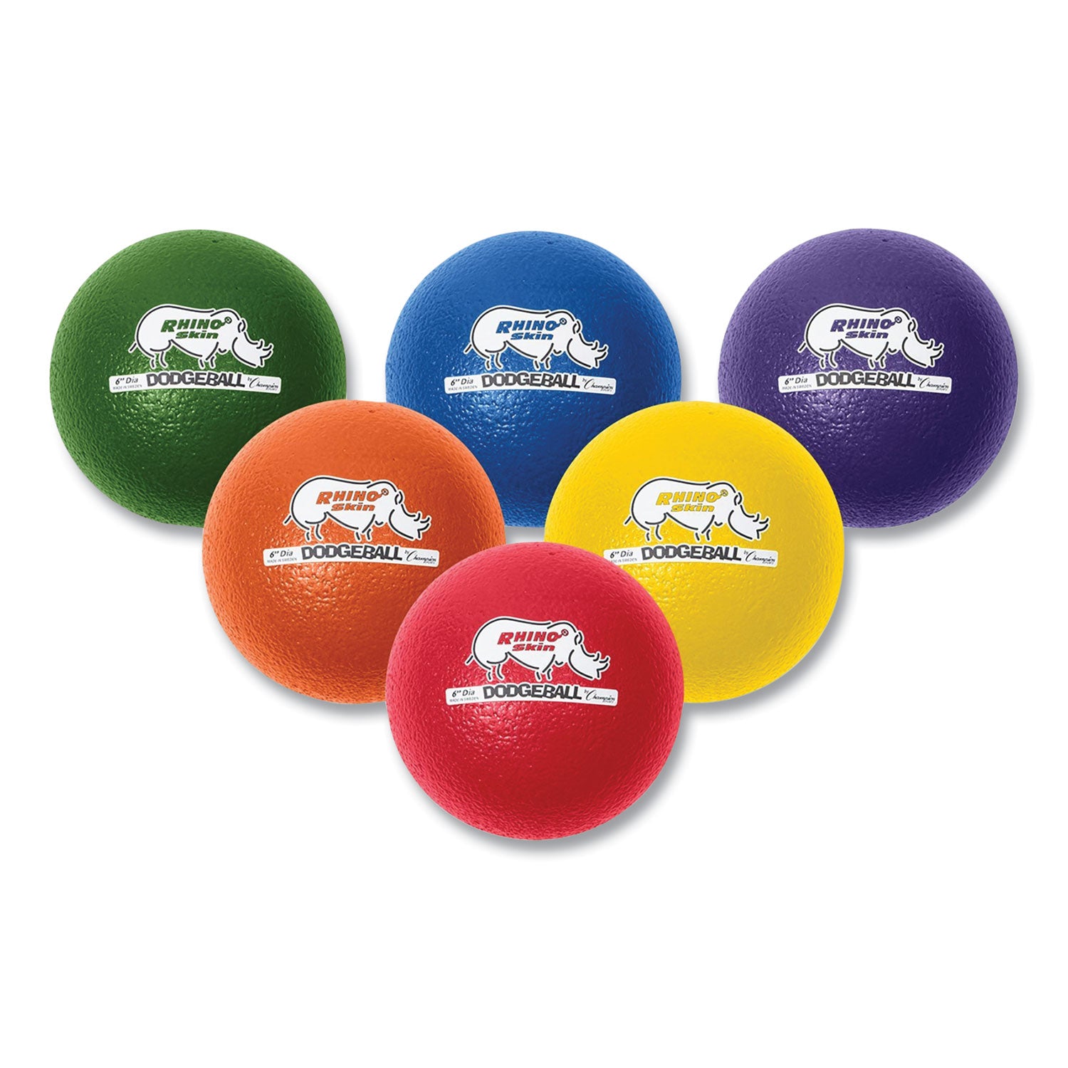 Champion Sports Rhino Skin Dodge Ball Set, 6" Diameter, Assorted Colors, 6/Set