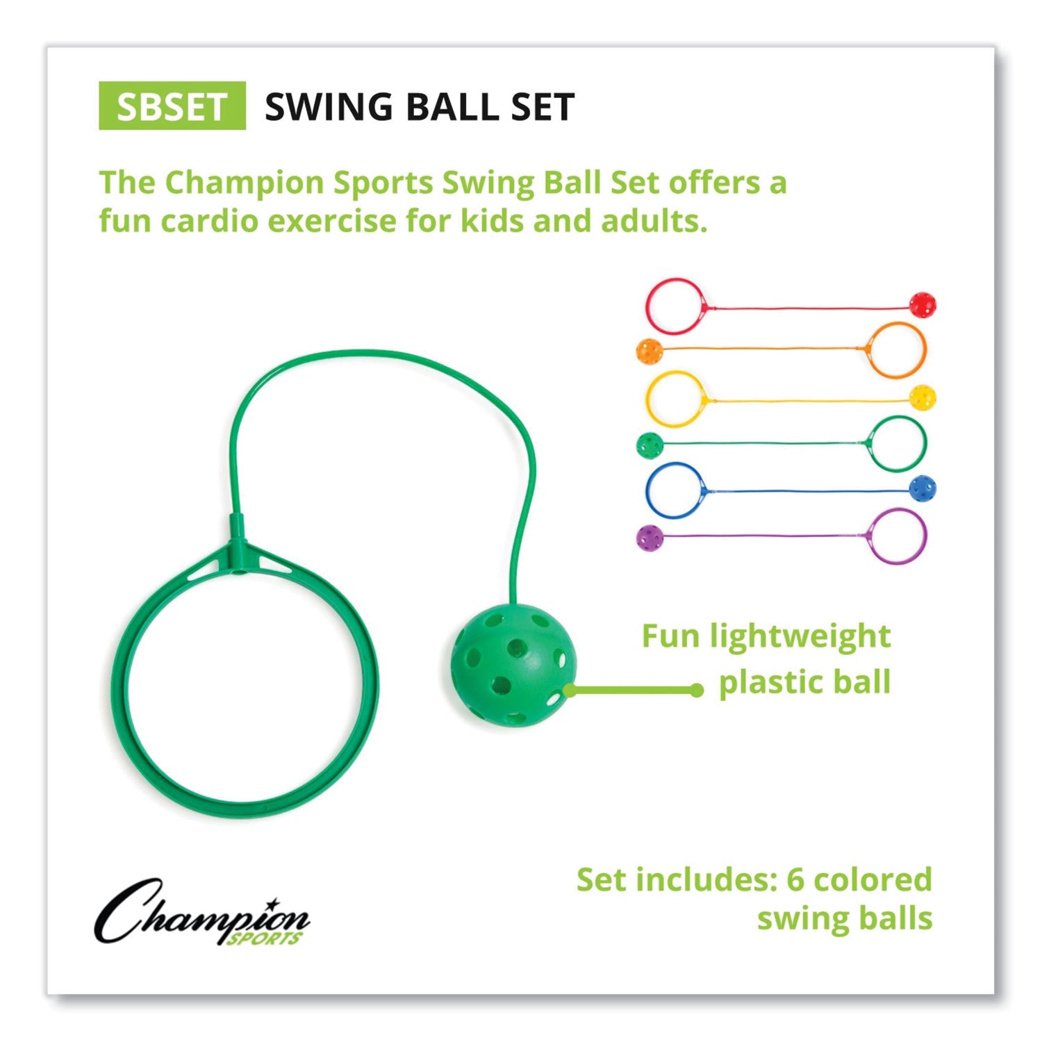 Champion Sports Swing Ball Set, 5.5" Diameter, Assorted Colors, 6/Set