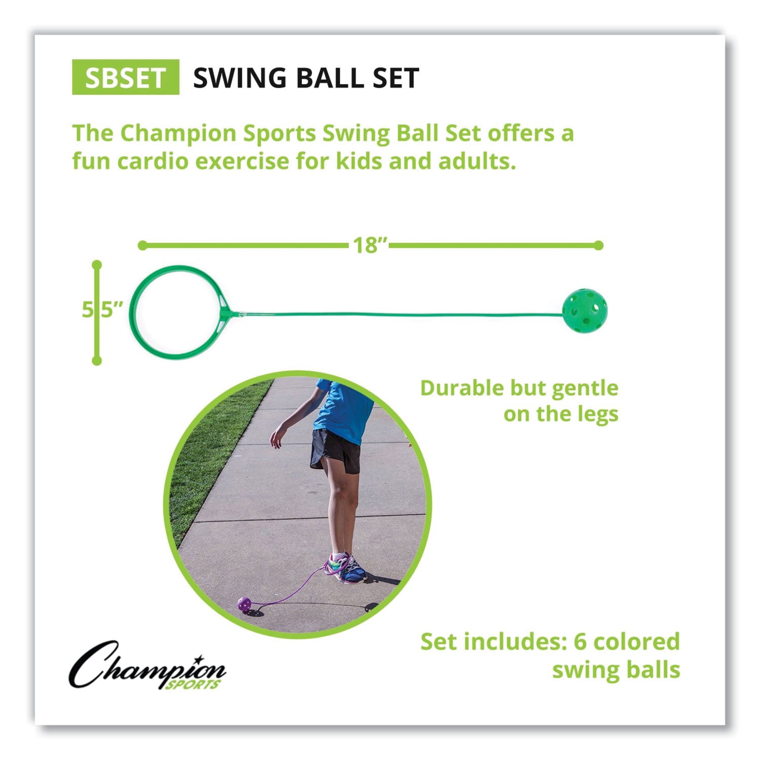 Champion Sports Swing Ball Set, 5.5" Diameter, Assorted Colors, 6/Set