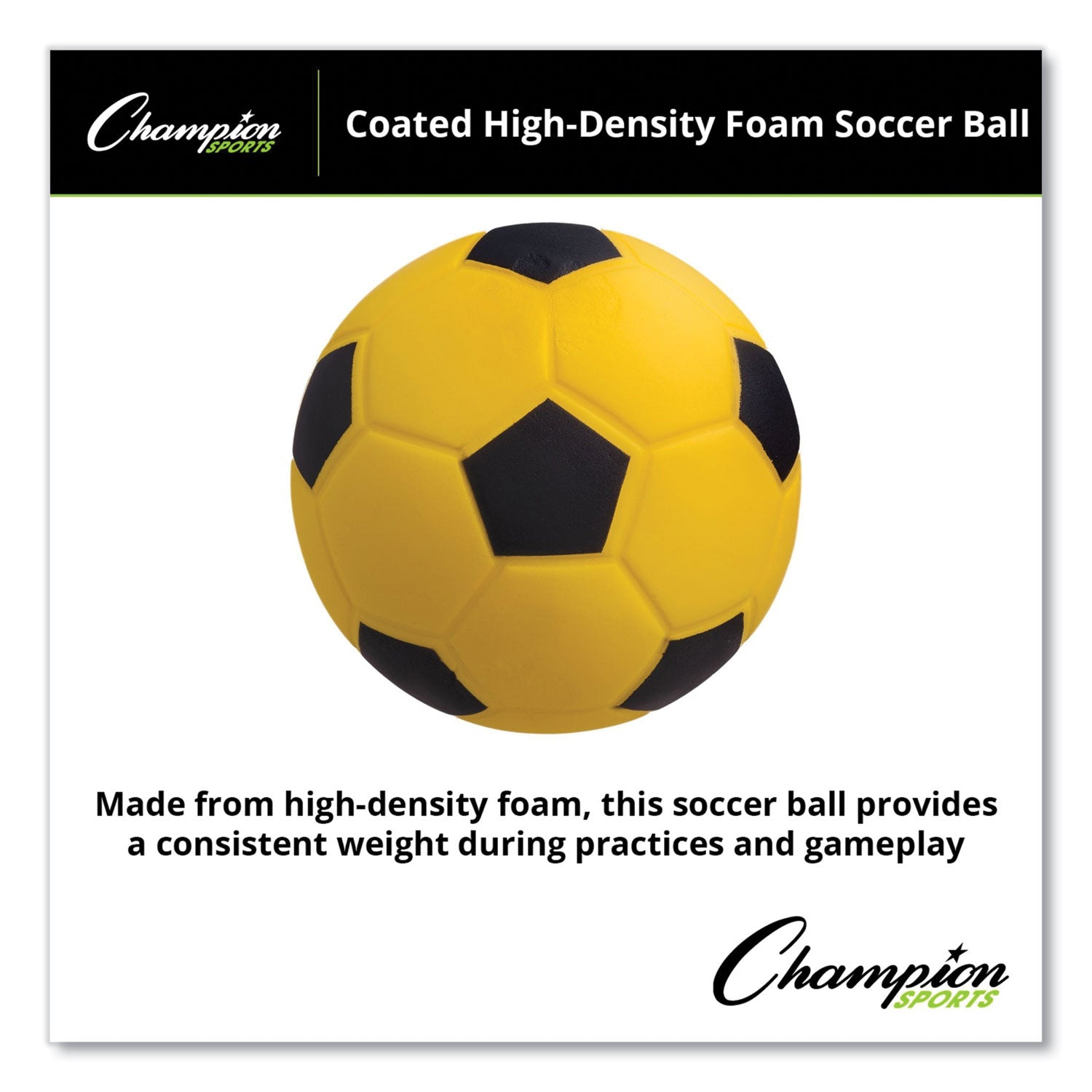 Champion Sports Coated Foam Sport Ball, For Soccer, Playground Size, Yellow