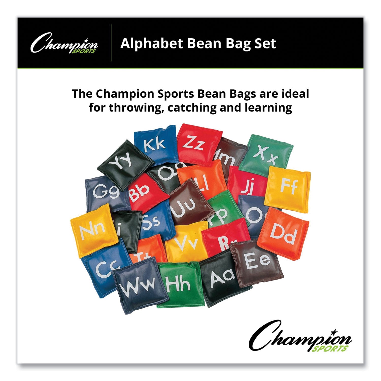 Champion Sports Alphabet Bean Bag Set, Vinyl, Assorted Colors, 26/Box