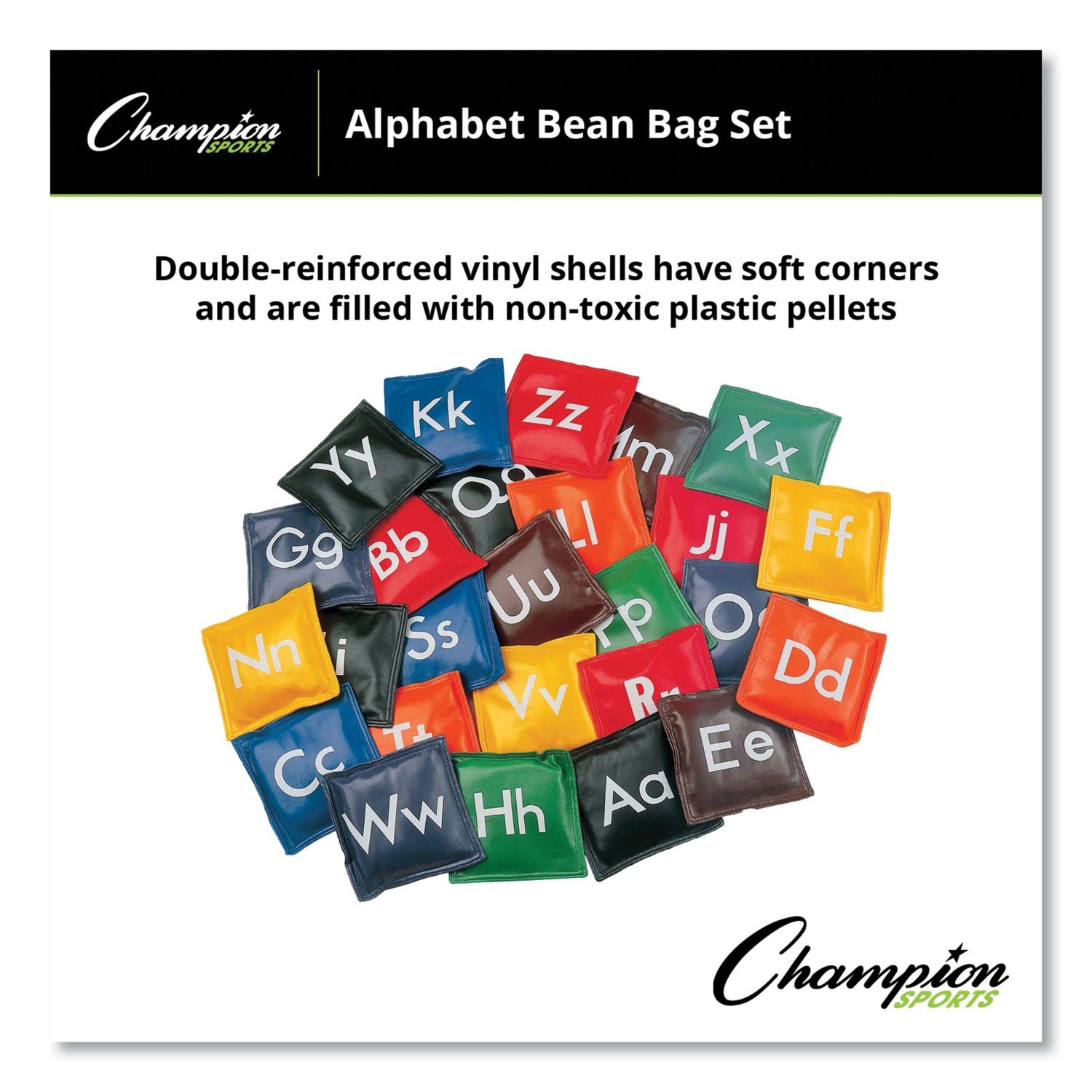 Champion Sports Alphabet Bean Bag Set, Vinyl, Assorted Colors, 26/Box