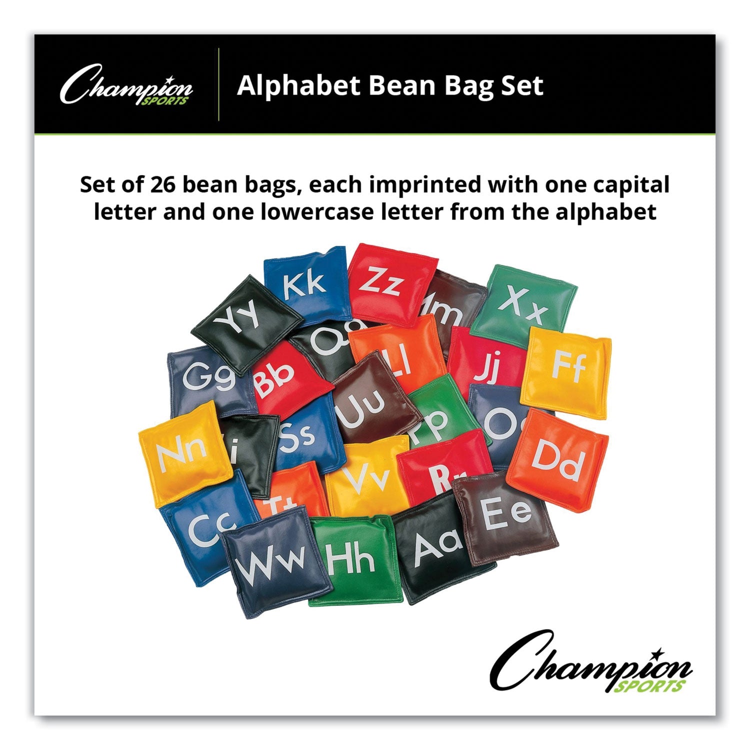 Champion Sports Alphabet Bean Bag Set, Vinyl, Assorted Colors, 26/Box