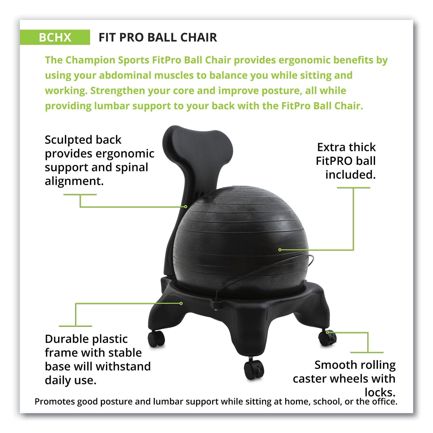 Champion Sports FitPro Ball Chair, Supports Up to 200 lb, Gray