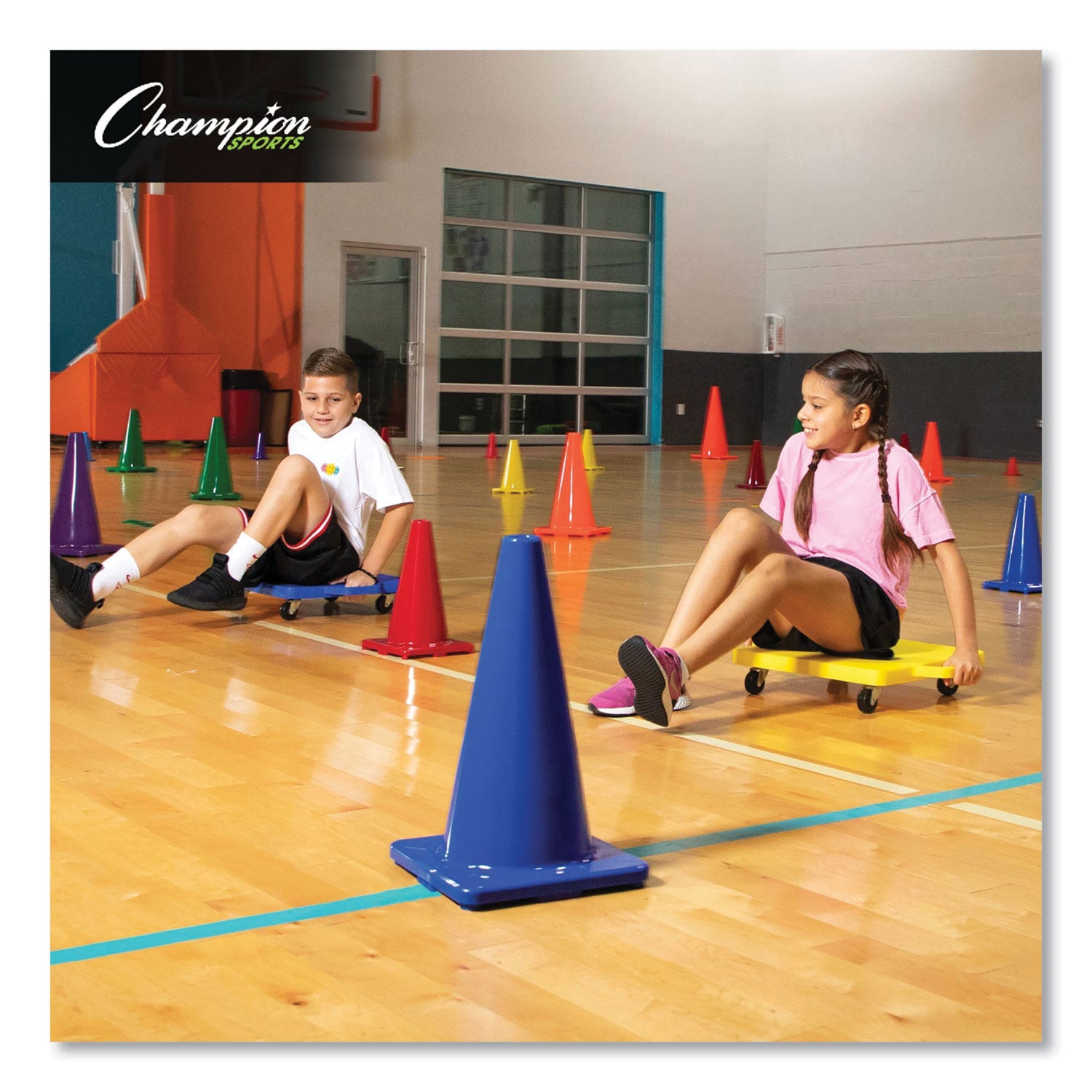 Champion Sports Hi-Visibility Vinyl Cones, 18" Tall, Fluorescent Orange, 10.63" x 10.63" Base